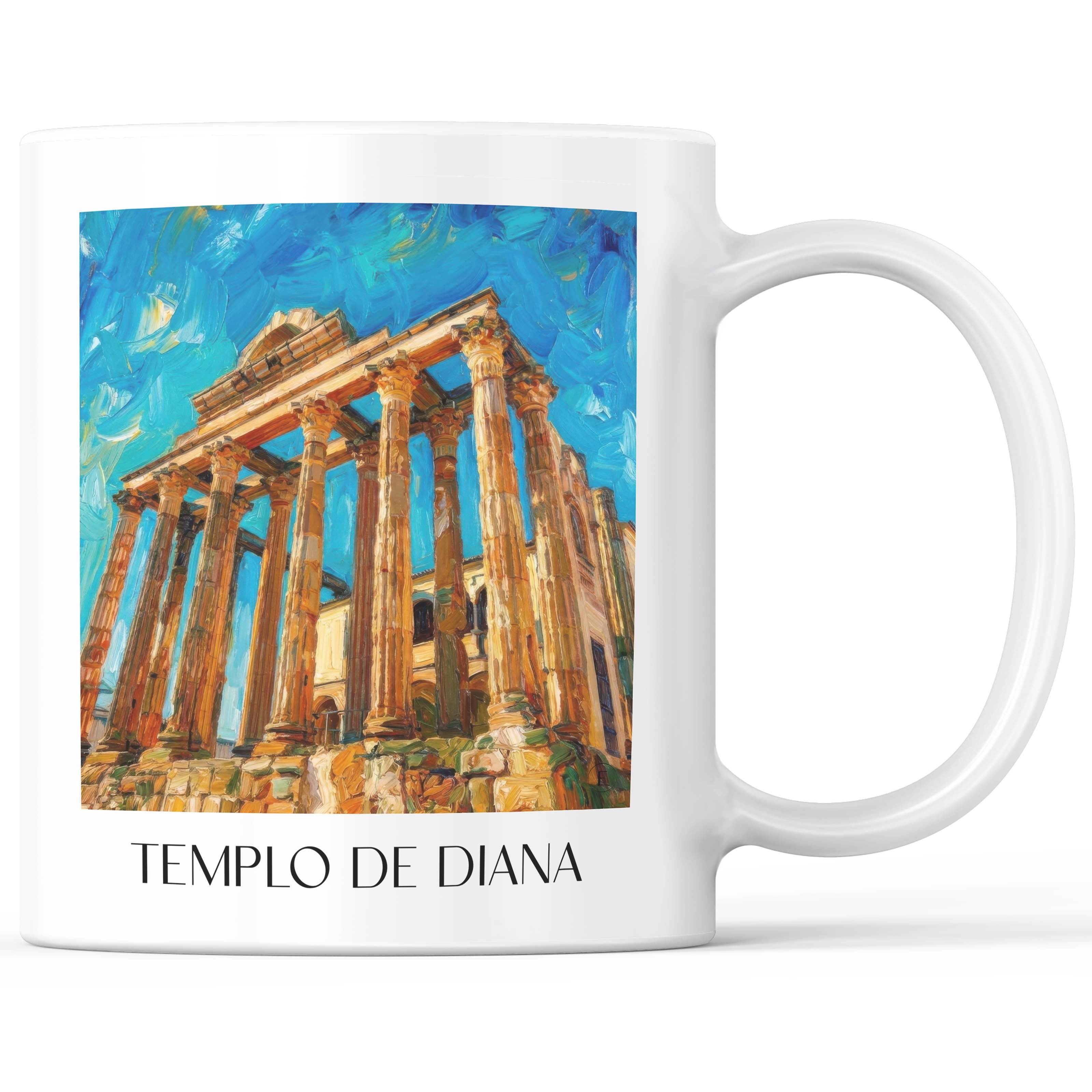 Templo de Diana Kaffeebecher - Mérída - Spanien Becher - Kaffeetasse im Ölgemälde Stil - favplace