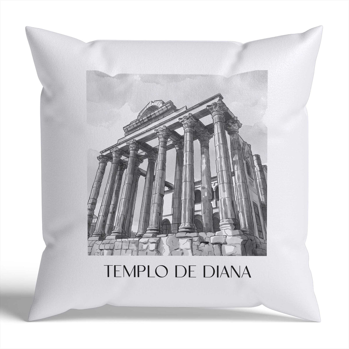 templo-de-diana-mérída-spanien-kissenbezug-aquarell-schwarz-weiss