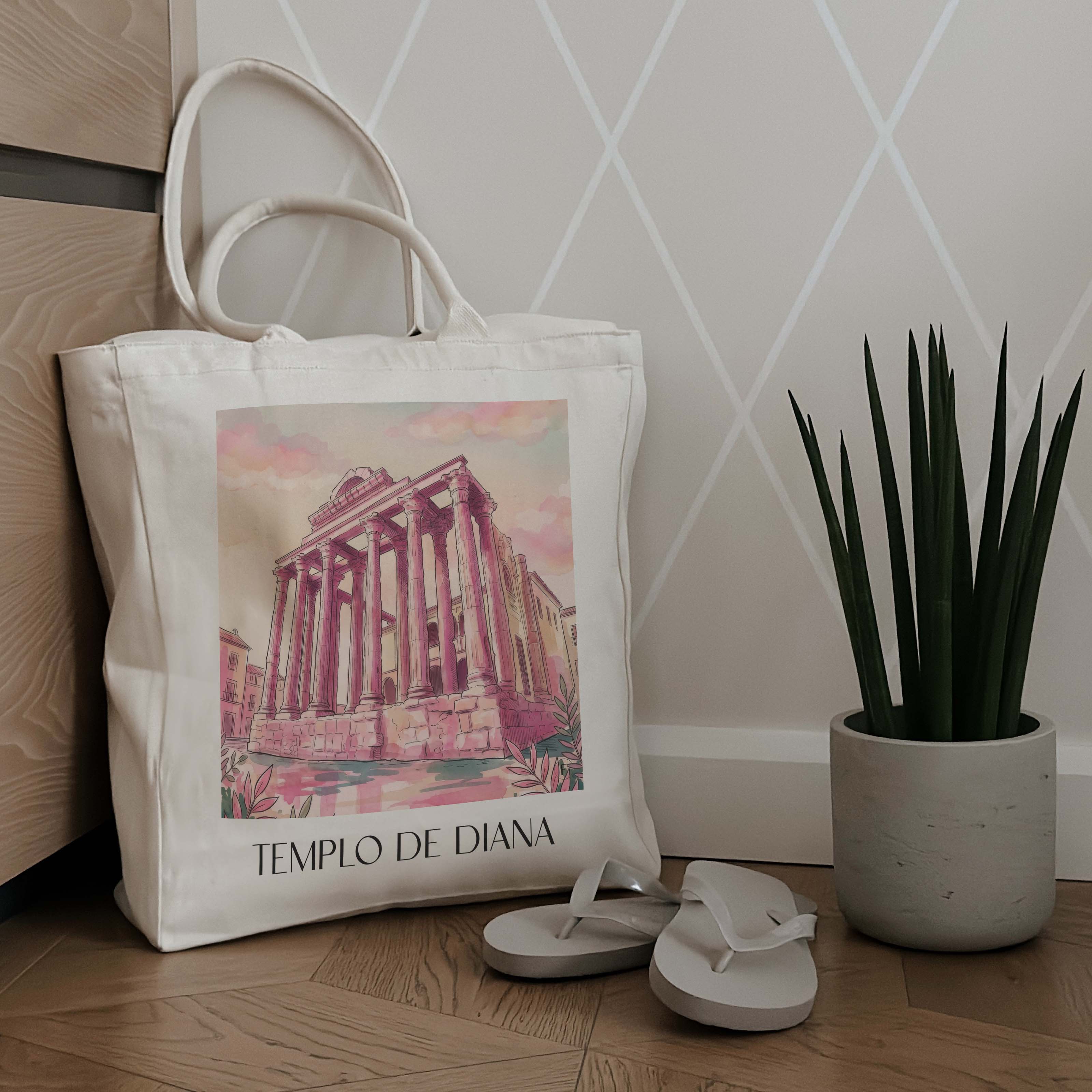 templo-de-diana-mérída-spanien-einkaufstasche-aquarell-pink-rosa
