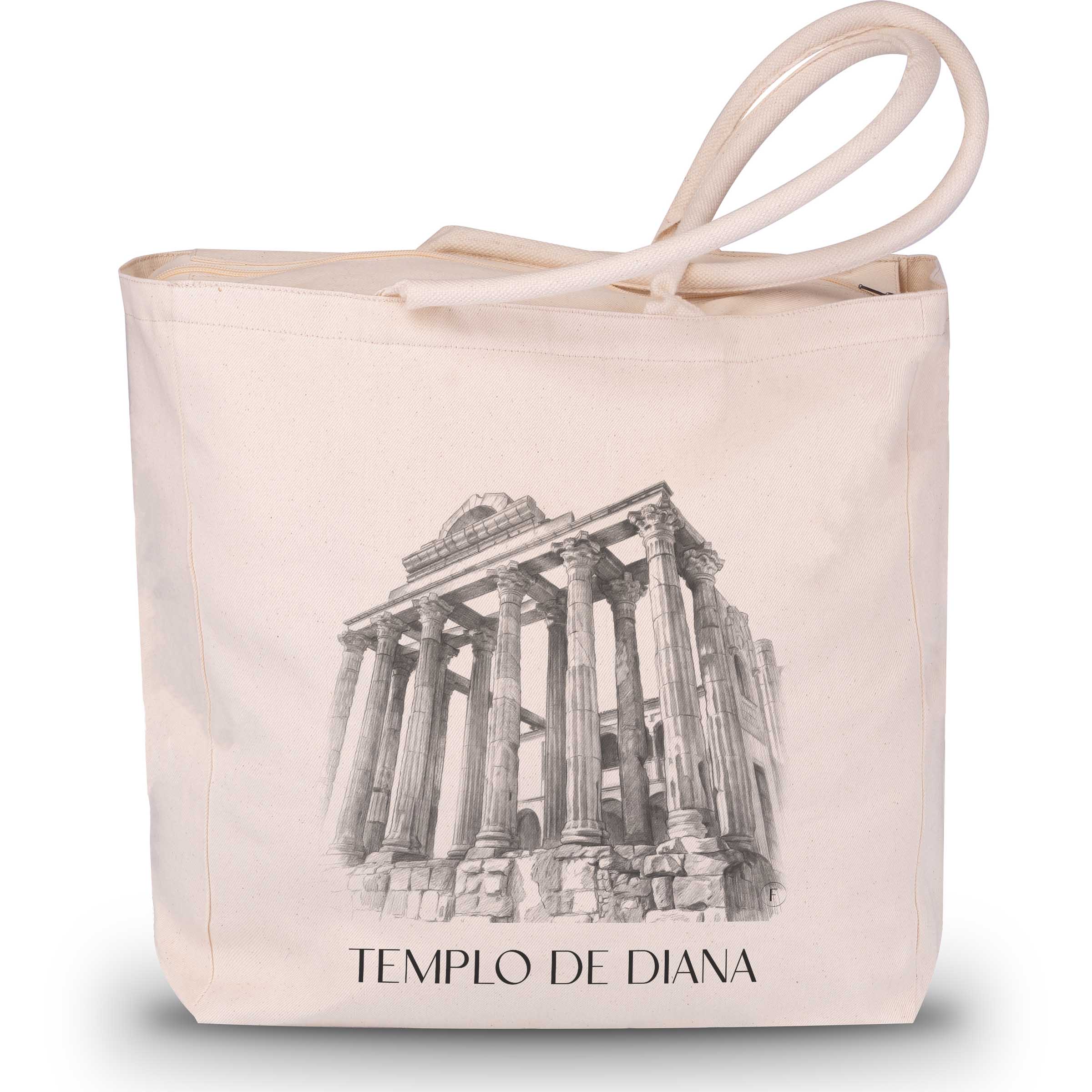 templo-de-diana-mérída-spanien-einkaufstasche-bleistift-zeichnung-drawing