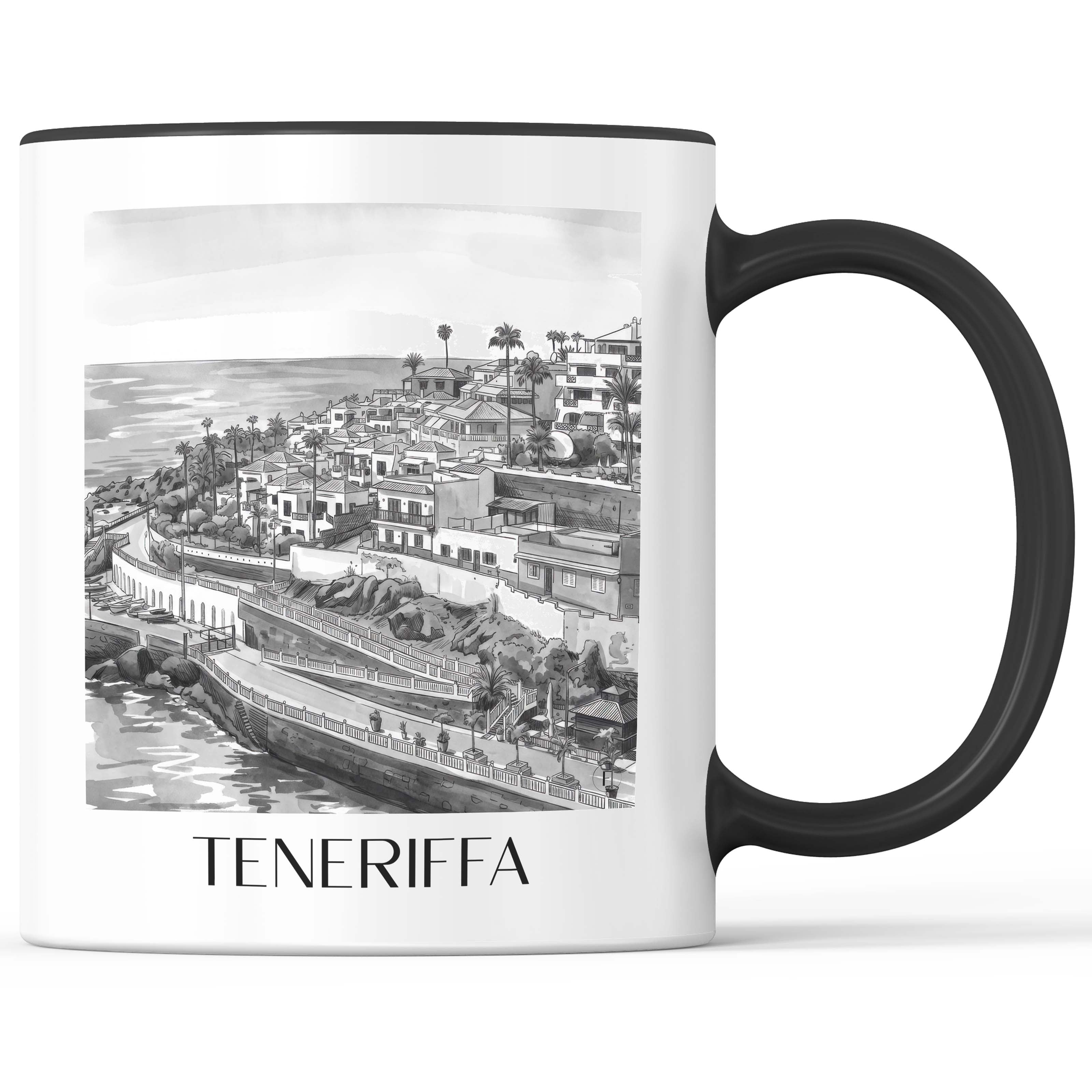 teneriffa-spanien-spanien-kaffeebecher-aquarell-schwarz-weiss