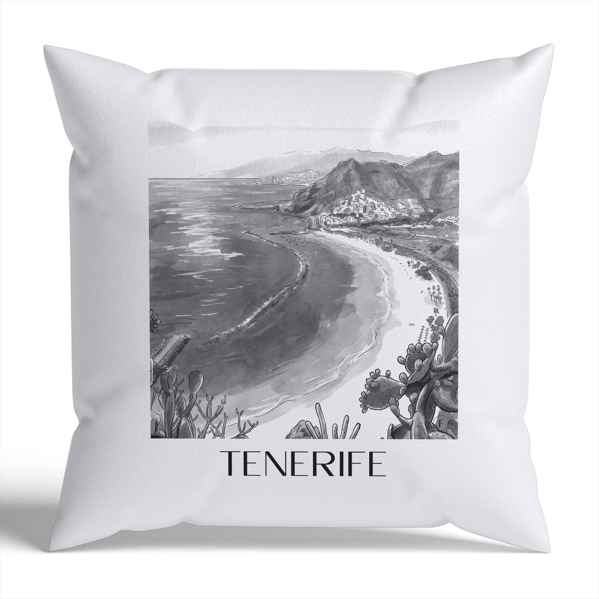 Teneriffa Kissenhülle - Zierkissen Bezug - Spanien - Spanien Kissen bzw. Kissenbezug im Aquarell Schwarz-Weiß Stil - favplace