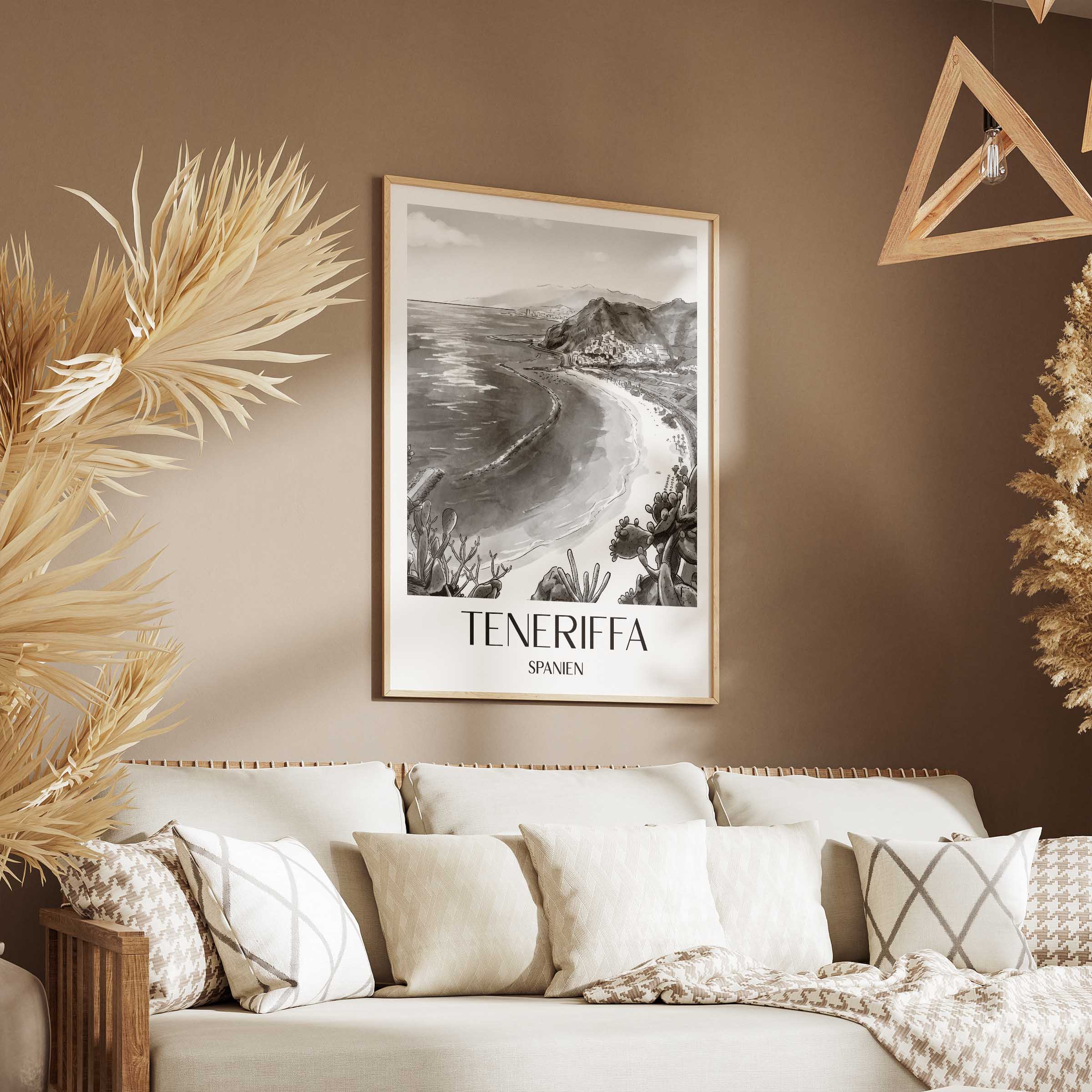 teneriffa-spanien-poster-aquarell-schwarz-weiss