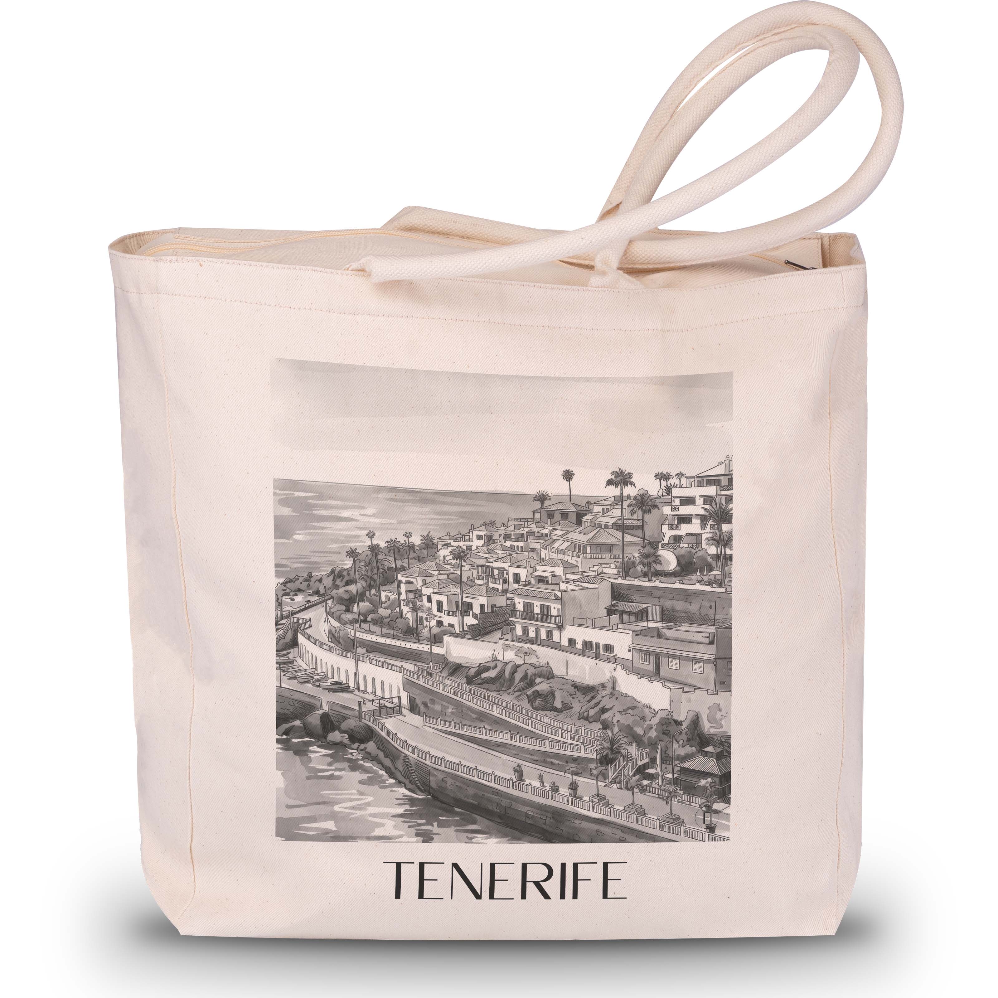 Teneriffa Shopping Tasche - Spanien - Spanien Tote Bag - Einkaufstasche im Aquarell Schwarz-Weiß Stil - favplace