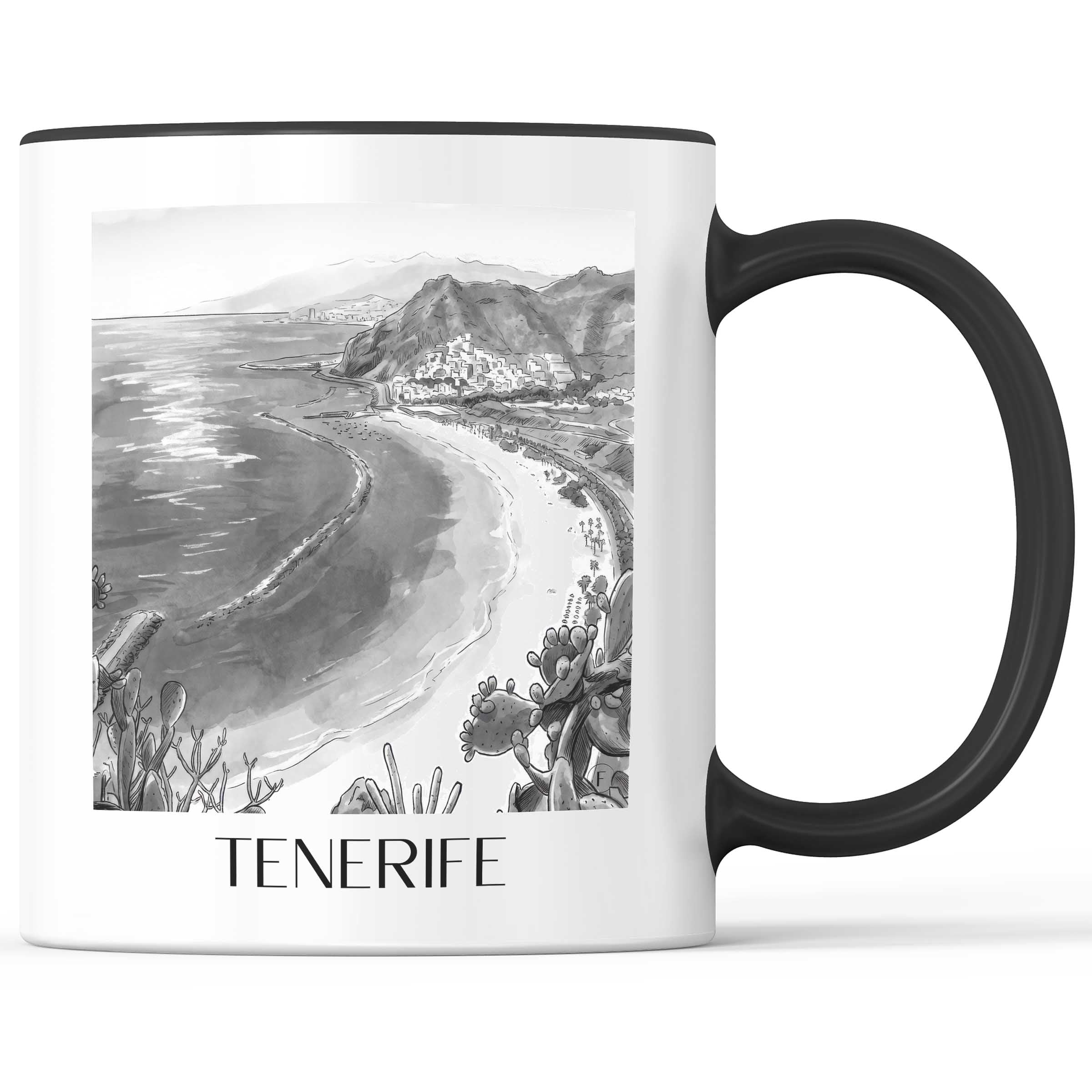 Teneriffa - Spanien Becher - Kaffeetasse im Aquarell Schwarz-Weiß Stil - favplace
