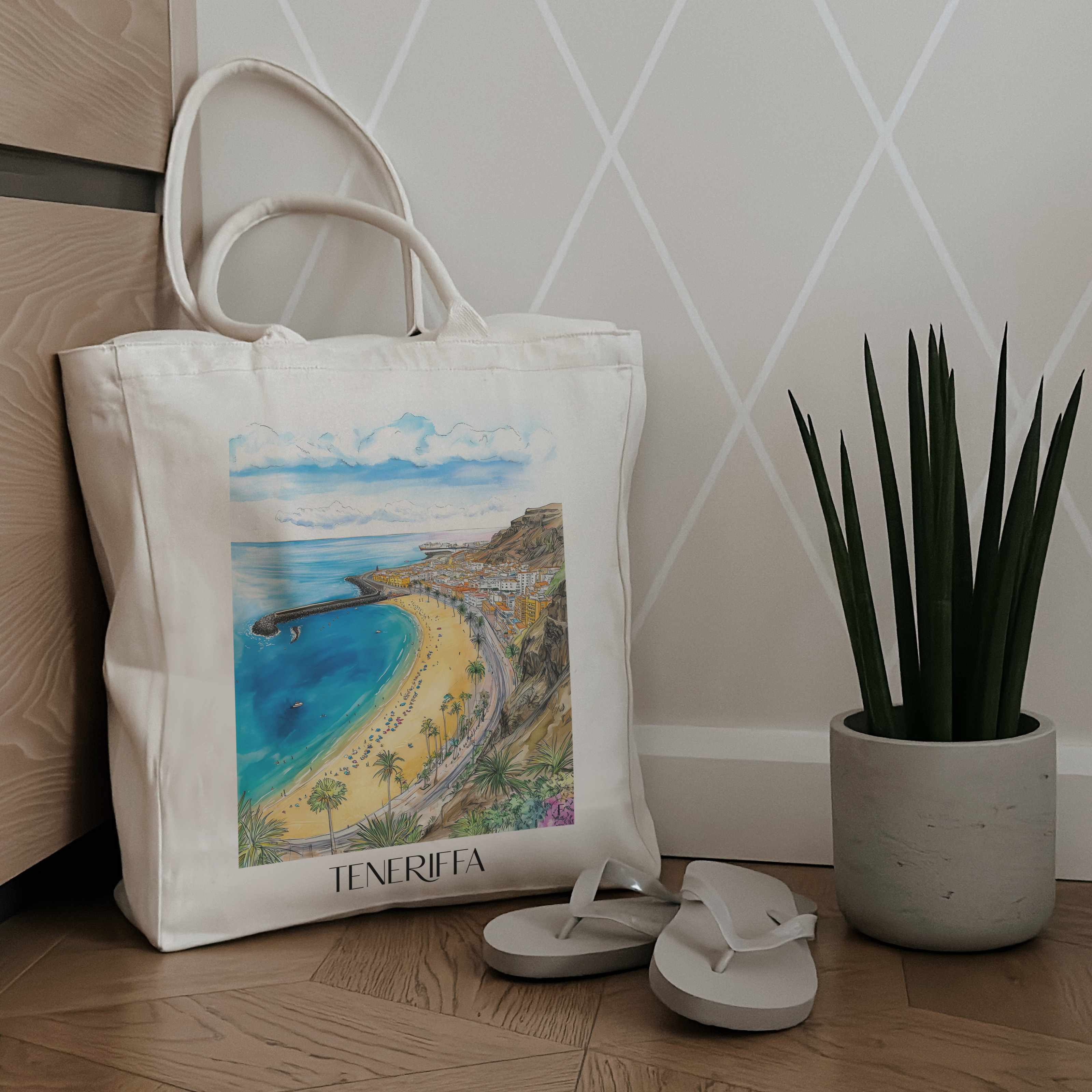 teneriffa-spanien-einkaufstasche-aquarell