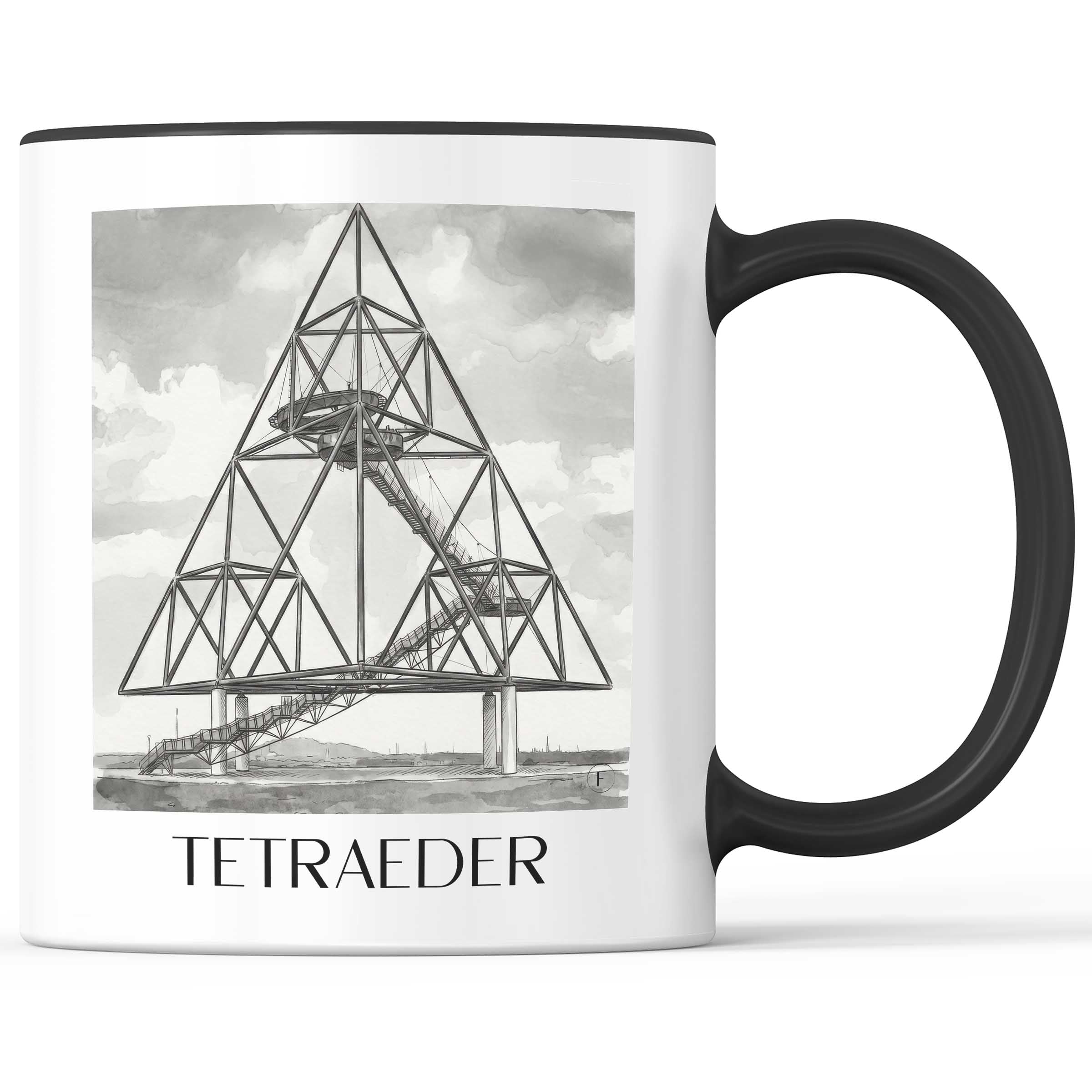 tetraeder-bottrop-deutschland-kaffeebecher-aquarell-schwarz-weiss