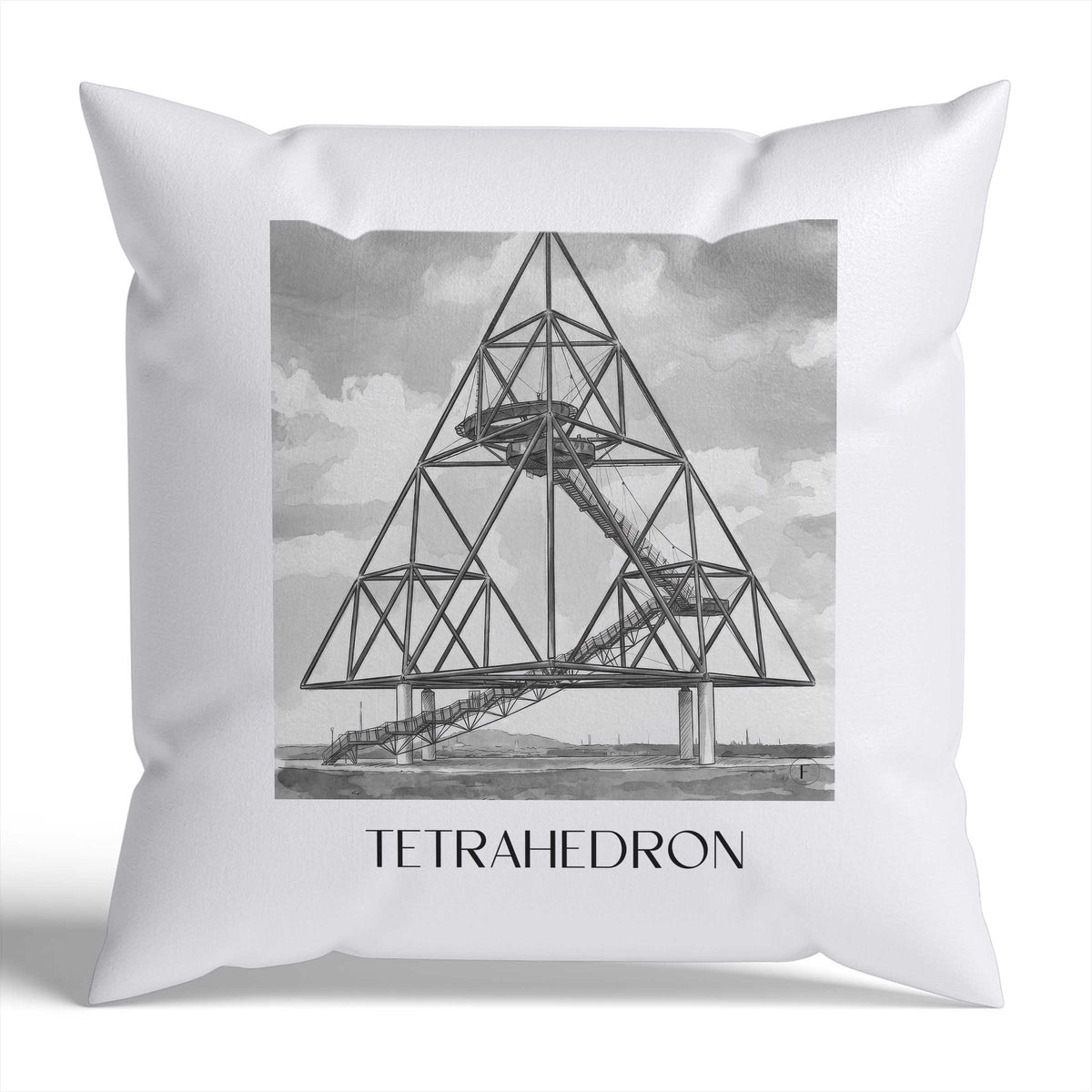 Tetraeder Kissenhülle - Zierkissen Bezug - Bottrop - Deutschland Kissen bzw. Kissenbezug im Aquarell Schwarz-Weiß Stil - favplace
