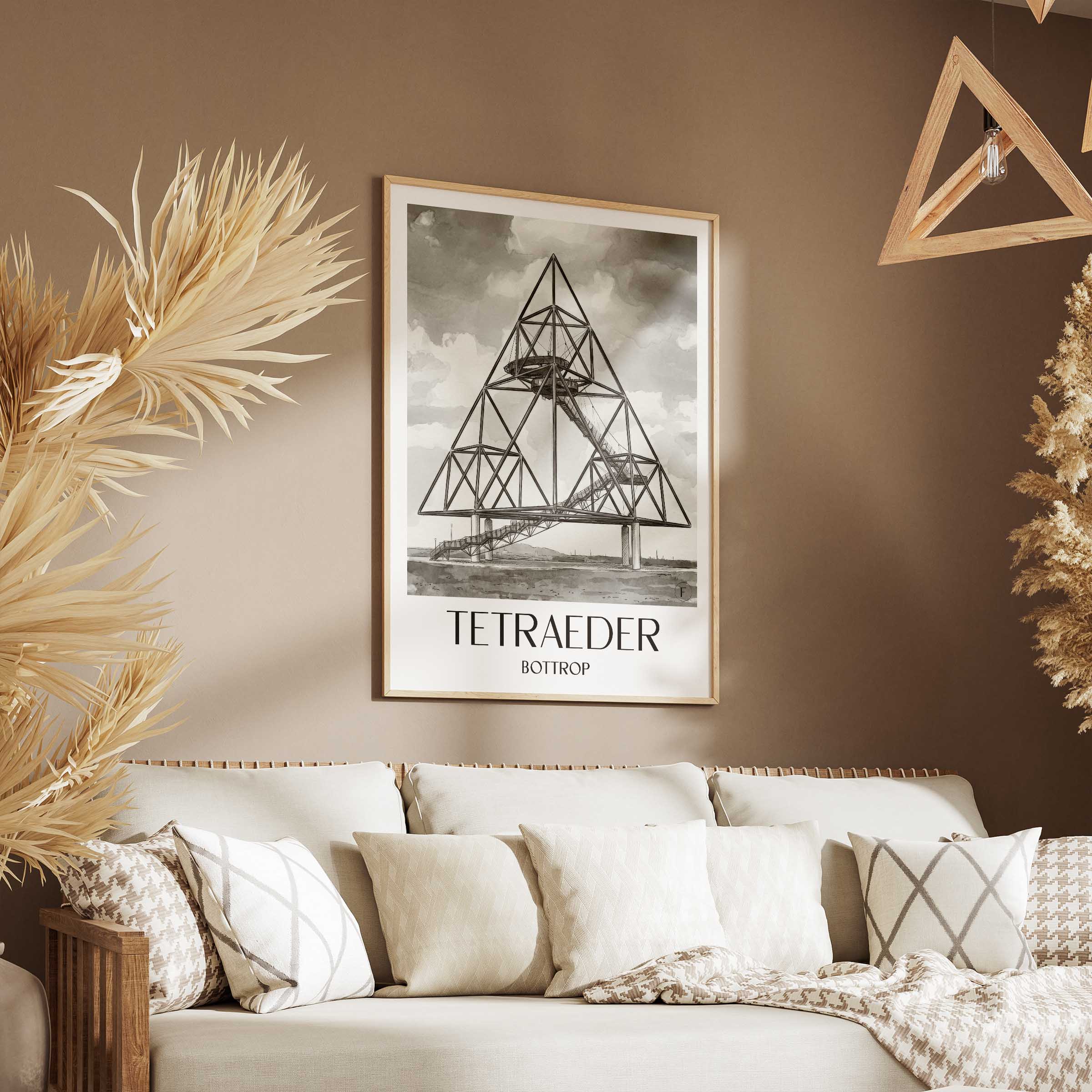 tetraeder-bottrop-deutschland-poster-aquarell-schwarz-weiss