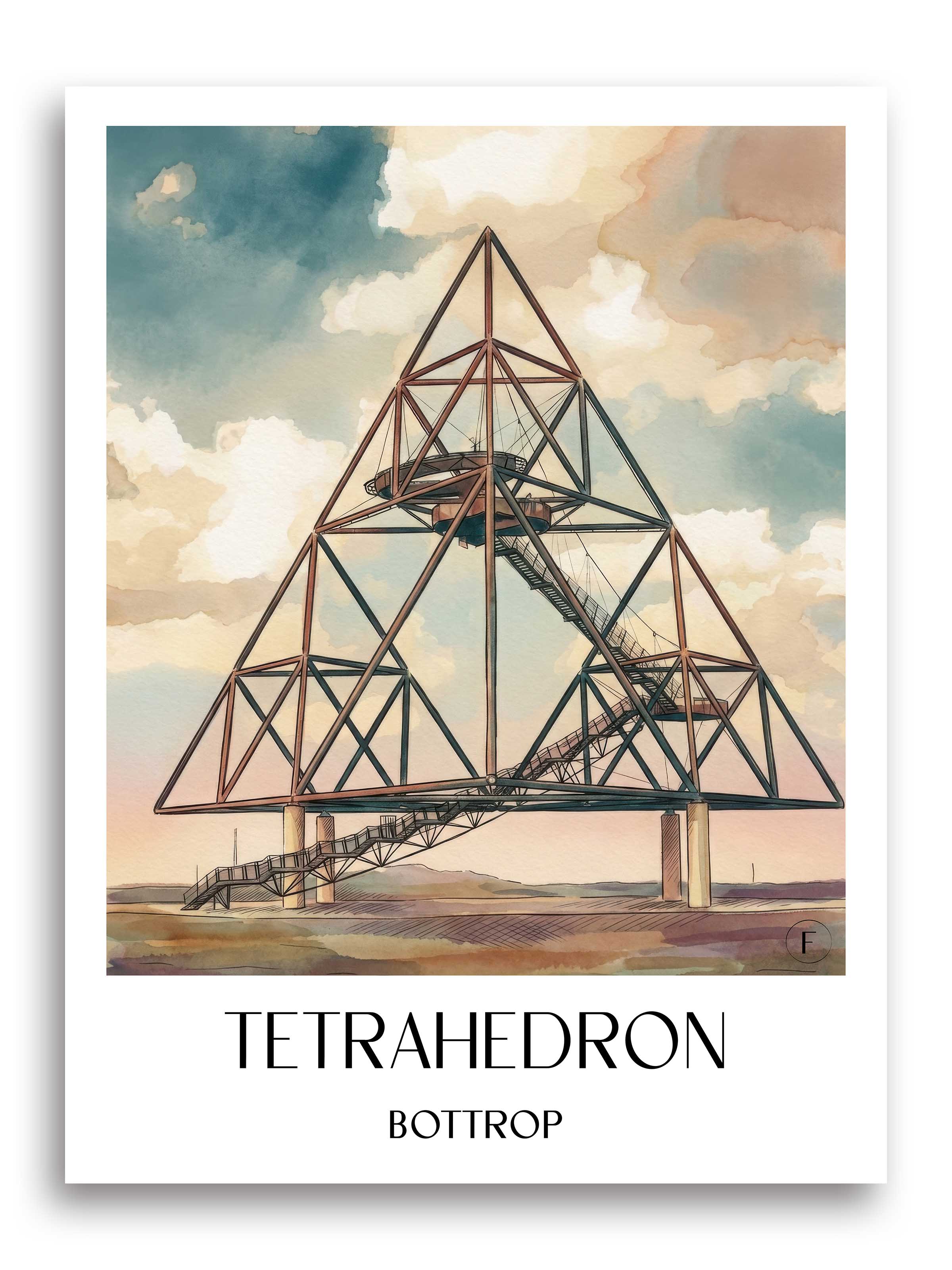 Tetraeder Poster - Bottrop - Deutschland Kunstdruck - Aquarell von A4 bis A1 - favplace