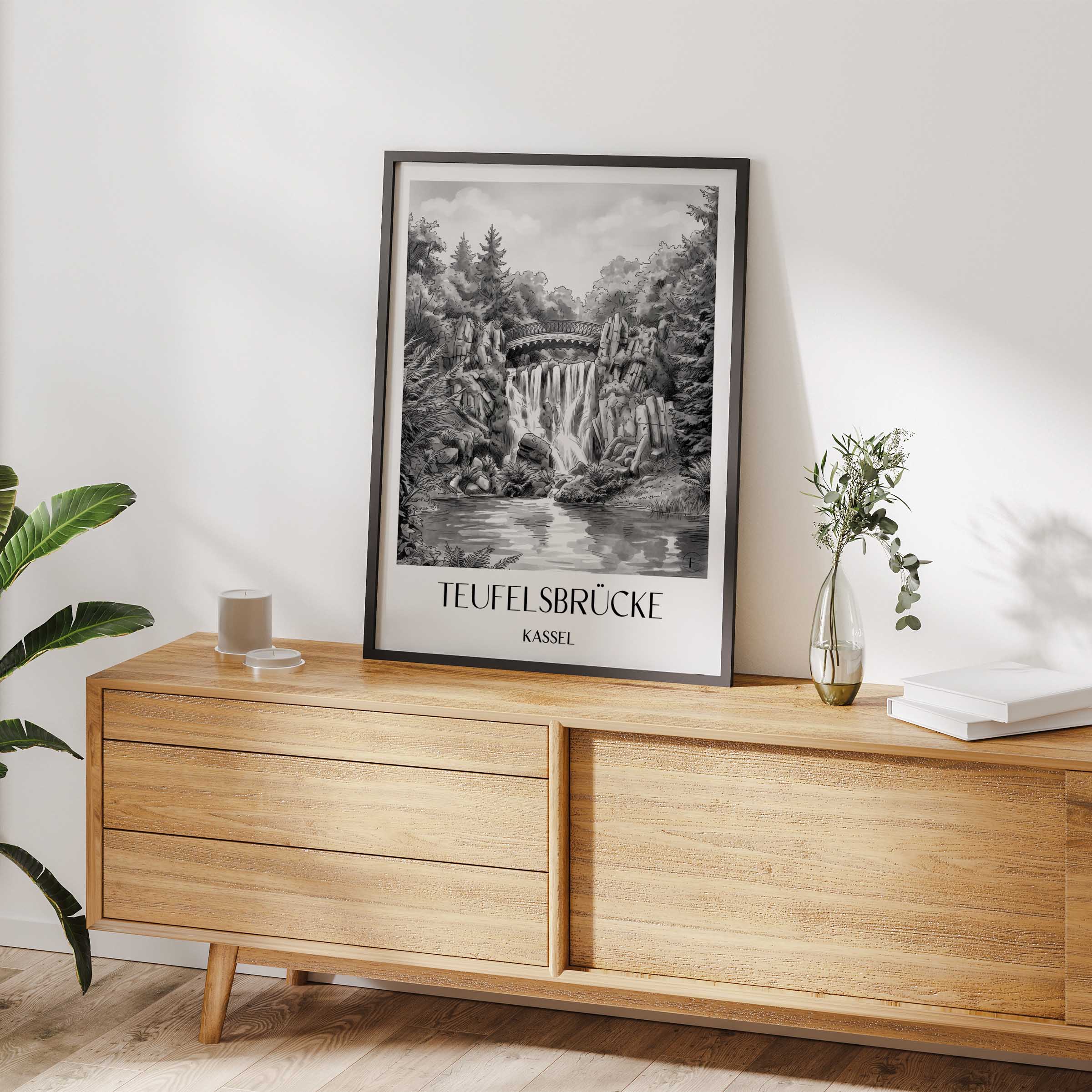 teufelsbrücke-kassel-deutschland-poster-aquarell-schwarz-weiss