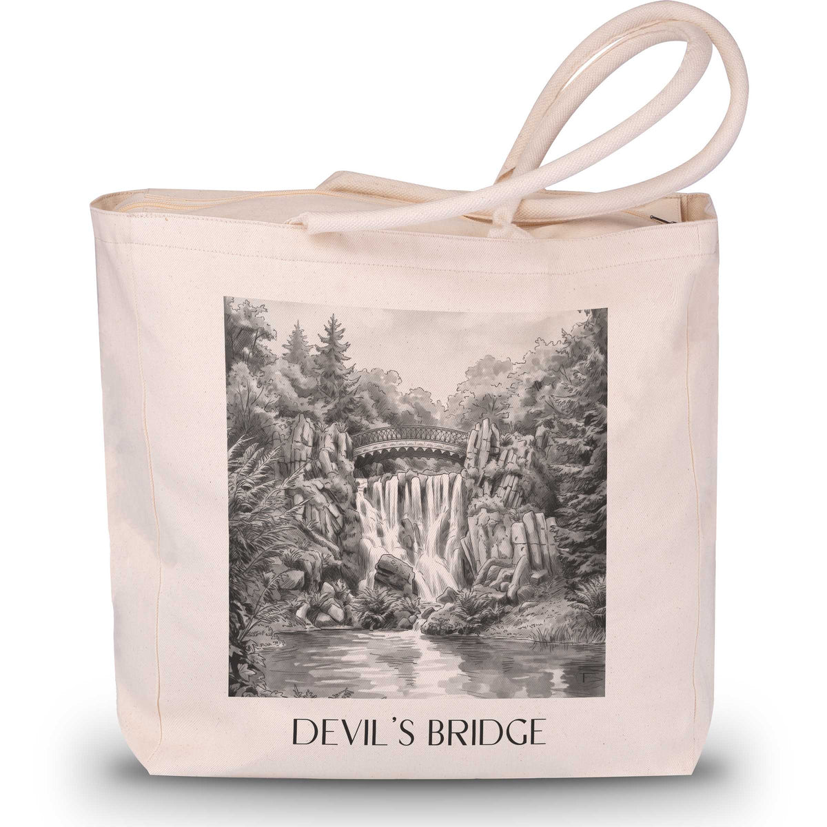 Teufelsbrücke Shopping Tasche - Kassel - Deutschland Tote Bag - Einkaufstasche im Aquarell Schwarz-Weiß Stil - favplace