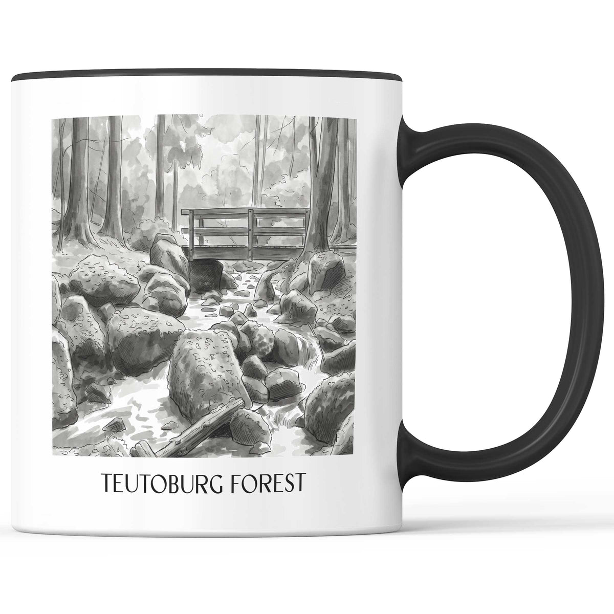 Teutoburger Wald Kaffeebecher - Ostwestfalen - Deutschland Becher - Kaffeetasse im Aquarell Schwarz-Weiß Stil - favplace