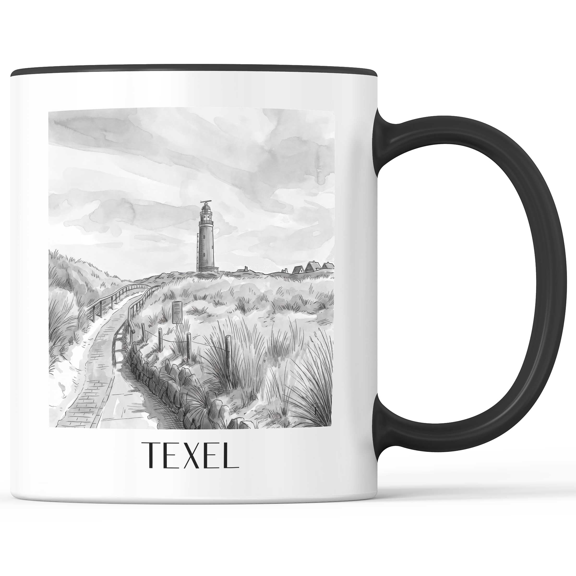 texel-niederlande-kaffeebecher-aquarell-schwarz-weiss