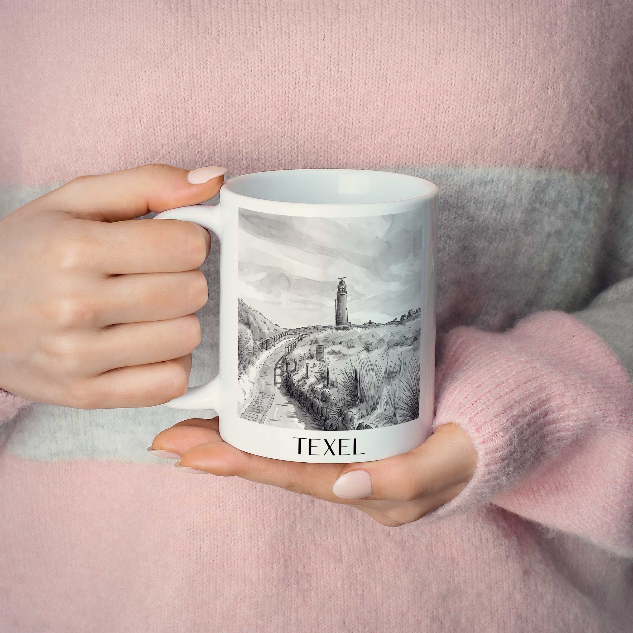 texel-niederlande-kaffeebecher-aquarell-schwarz-weiss