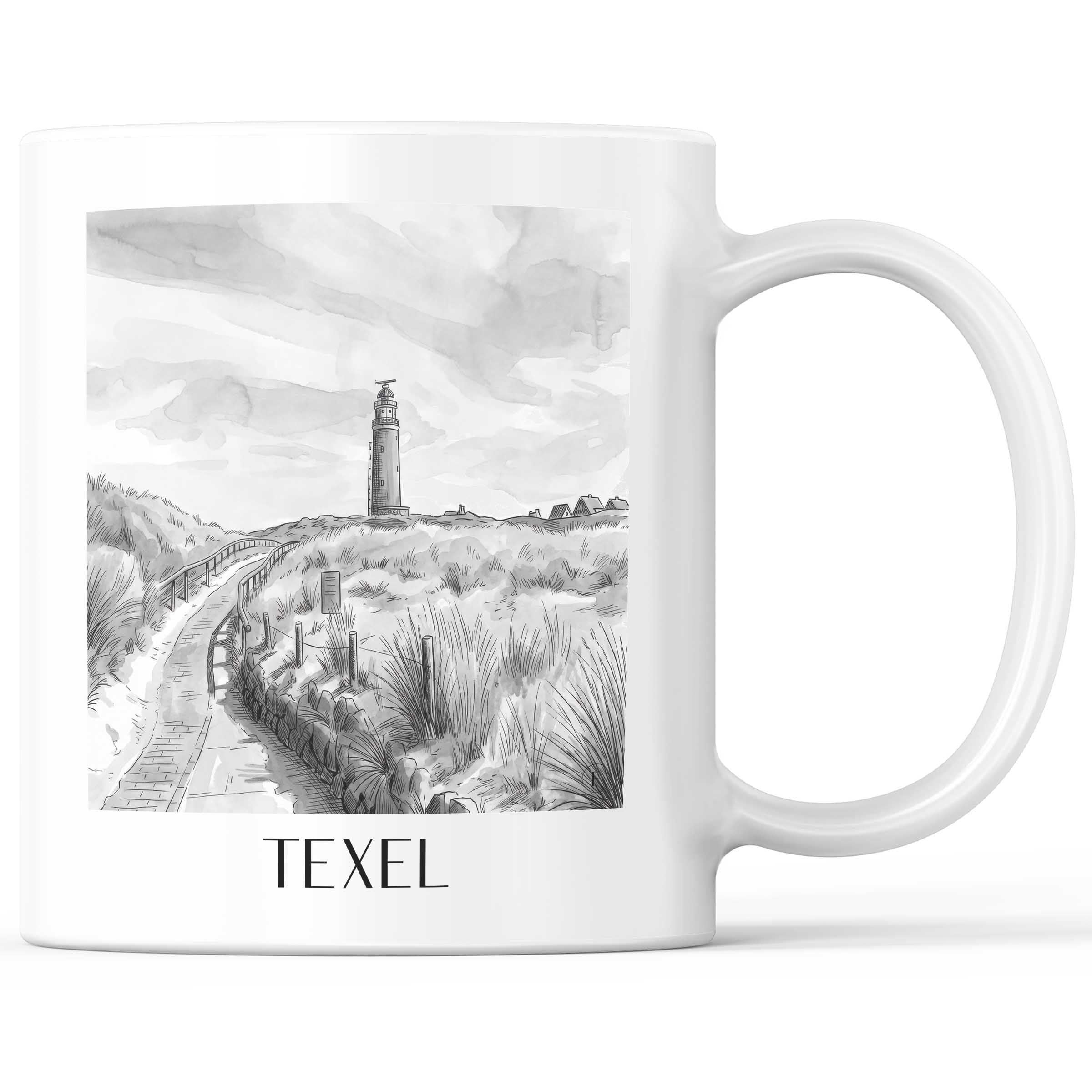 Texel - Niederlande Becher - Kaffeetasse im Aquarell Schwarz-Weiß Stil - favplace
