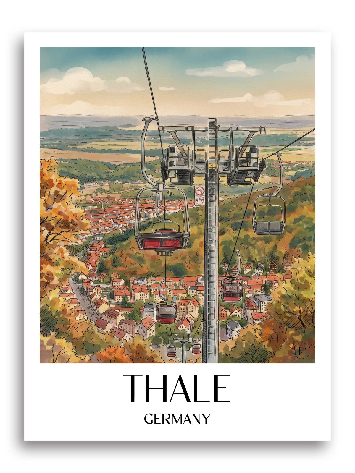 Thale Poster - Harz - Deutschland Kunstdruck - Aquarell von A4 bis A1 - favplace
