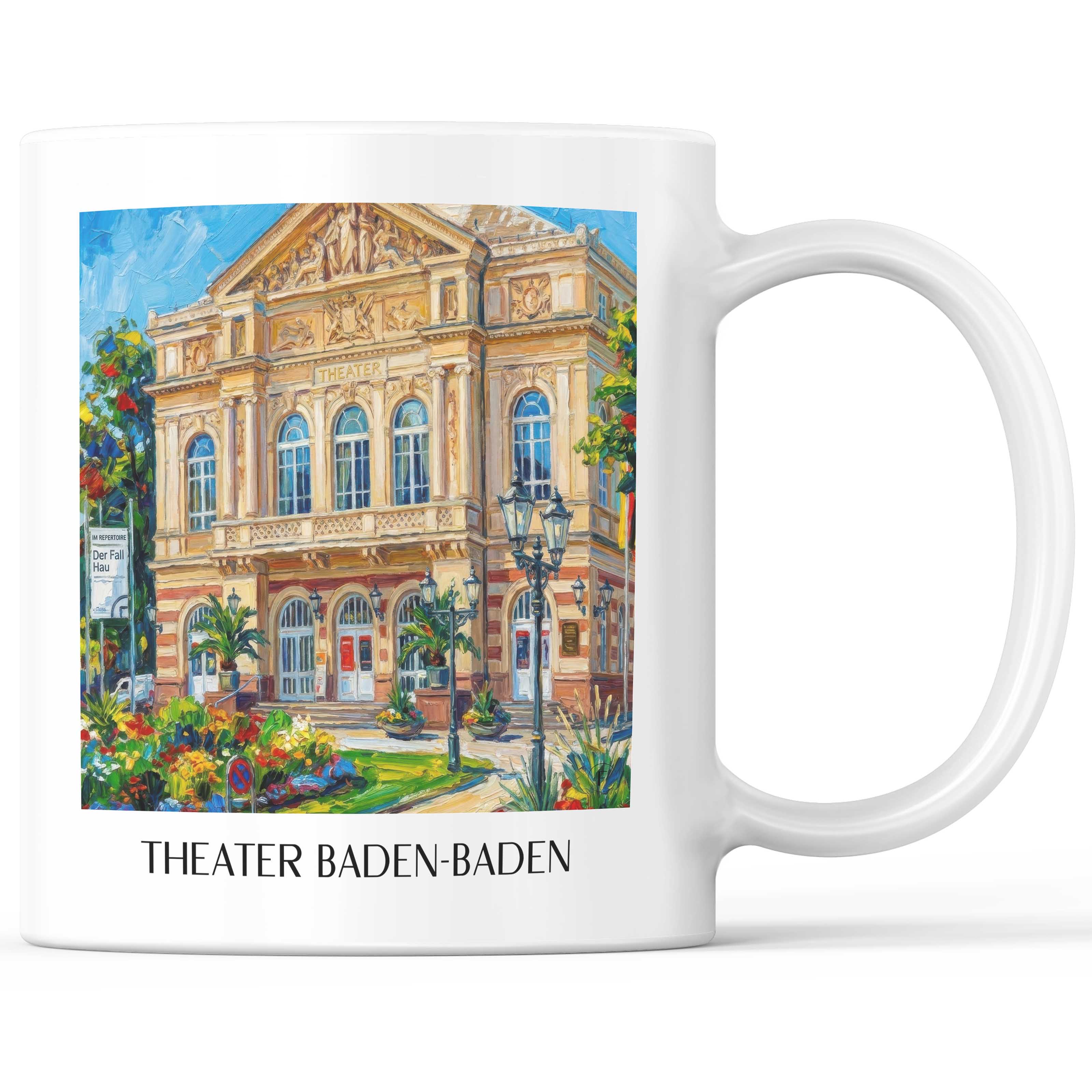 Theater Kaffeebecher - Baden-Baden - Deutschland Becher - Kaffeetasse im Ölgemälde Stil - favplace