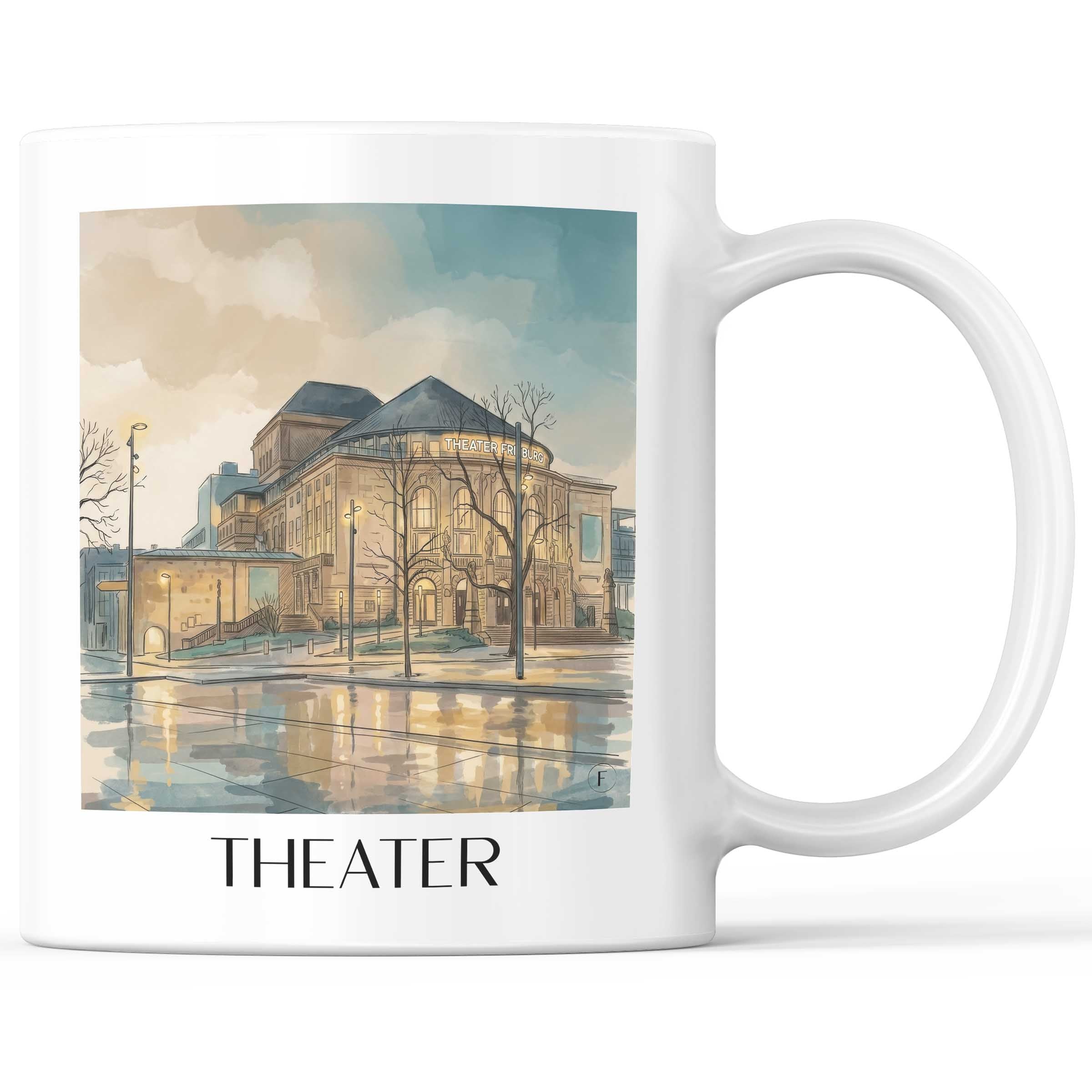 Theater Kaffeebecher - Freiburg - Deutschland Becher - Kaffeetasse im Aquarell Stil - favplace
