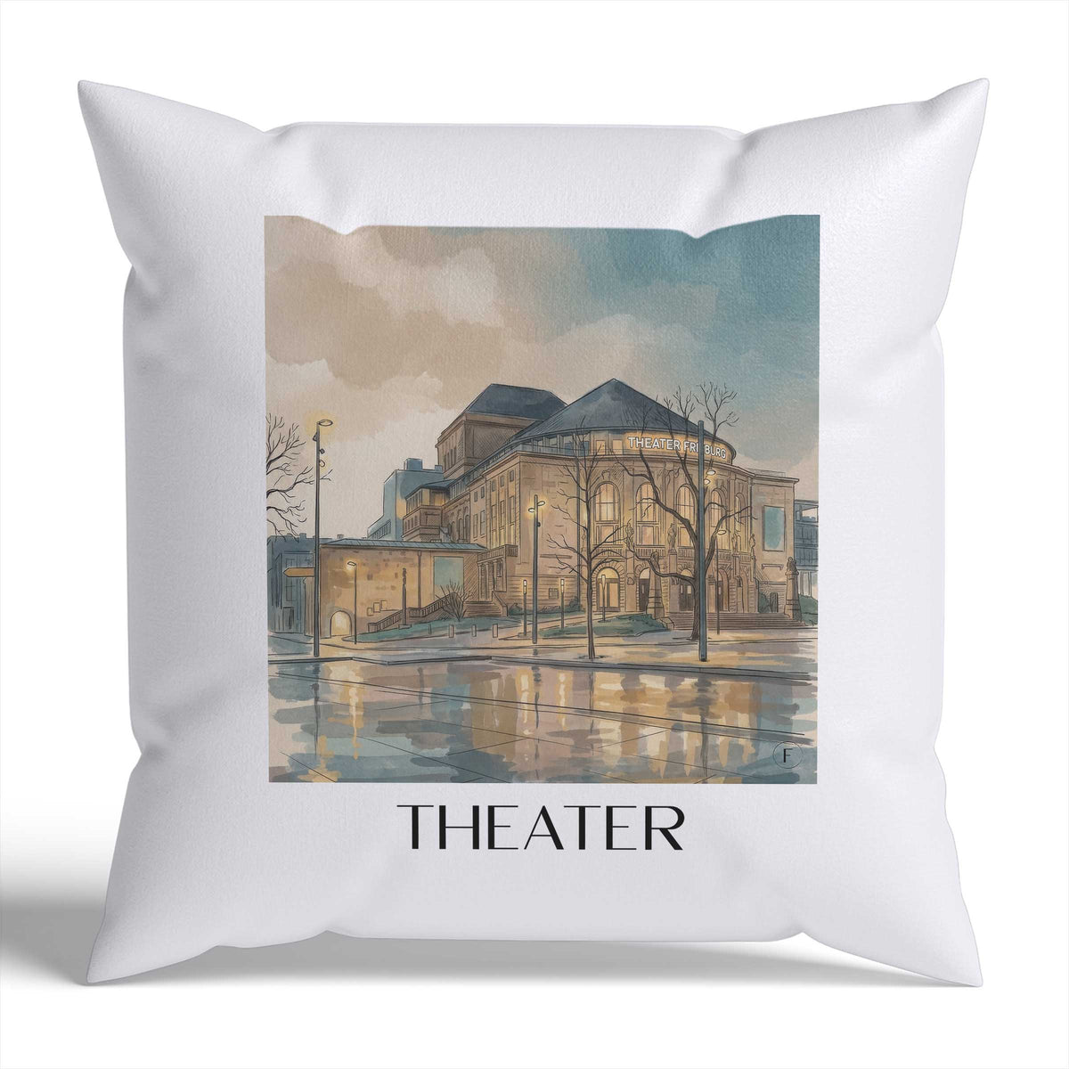 Theater Kissenhülle - Zierkissen Bezug - Freiburg - Deutschland Kissen bzw. Kissenbezug im Aquarell Stil - favplace