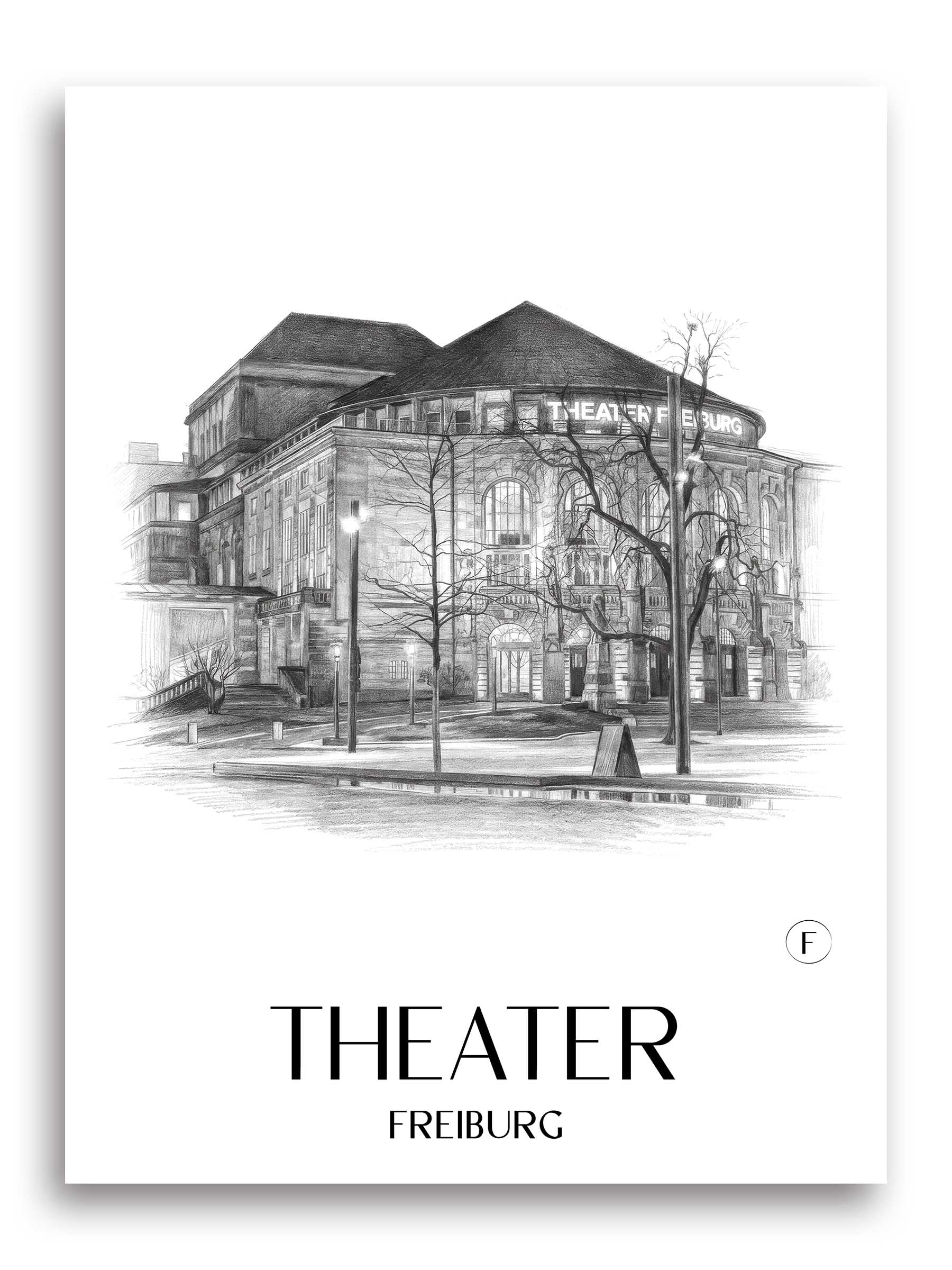 Theater Poster - Freiburg - Deutschland Kunstdruck - Zeichnung von A4 bis A1