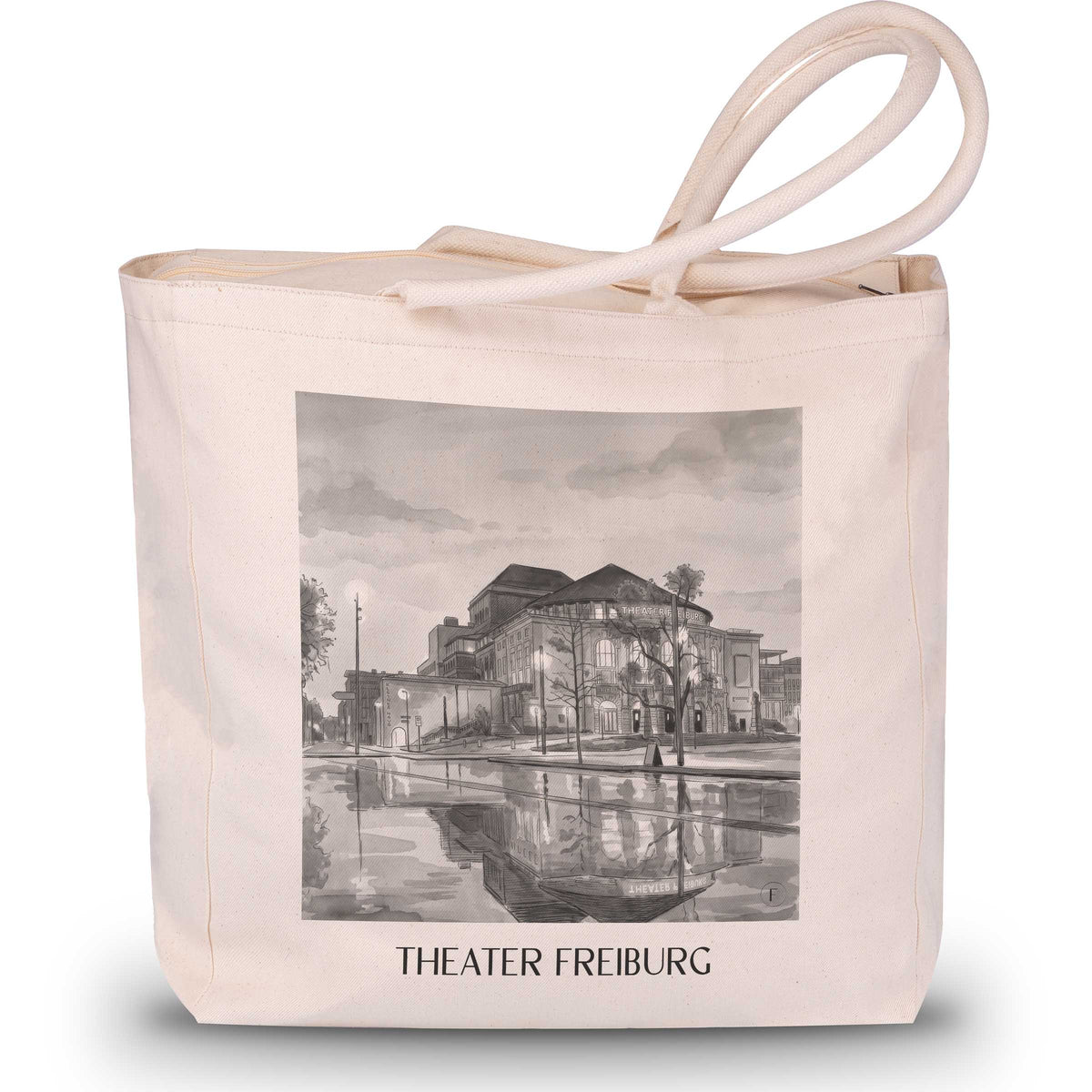 Theater Shopping Tasche - Freiburg - Deutschland Tote Bag - Einkaufstasche im Aquarell Schwarz-Weiß Stil - favplace