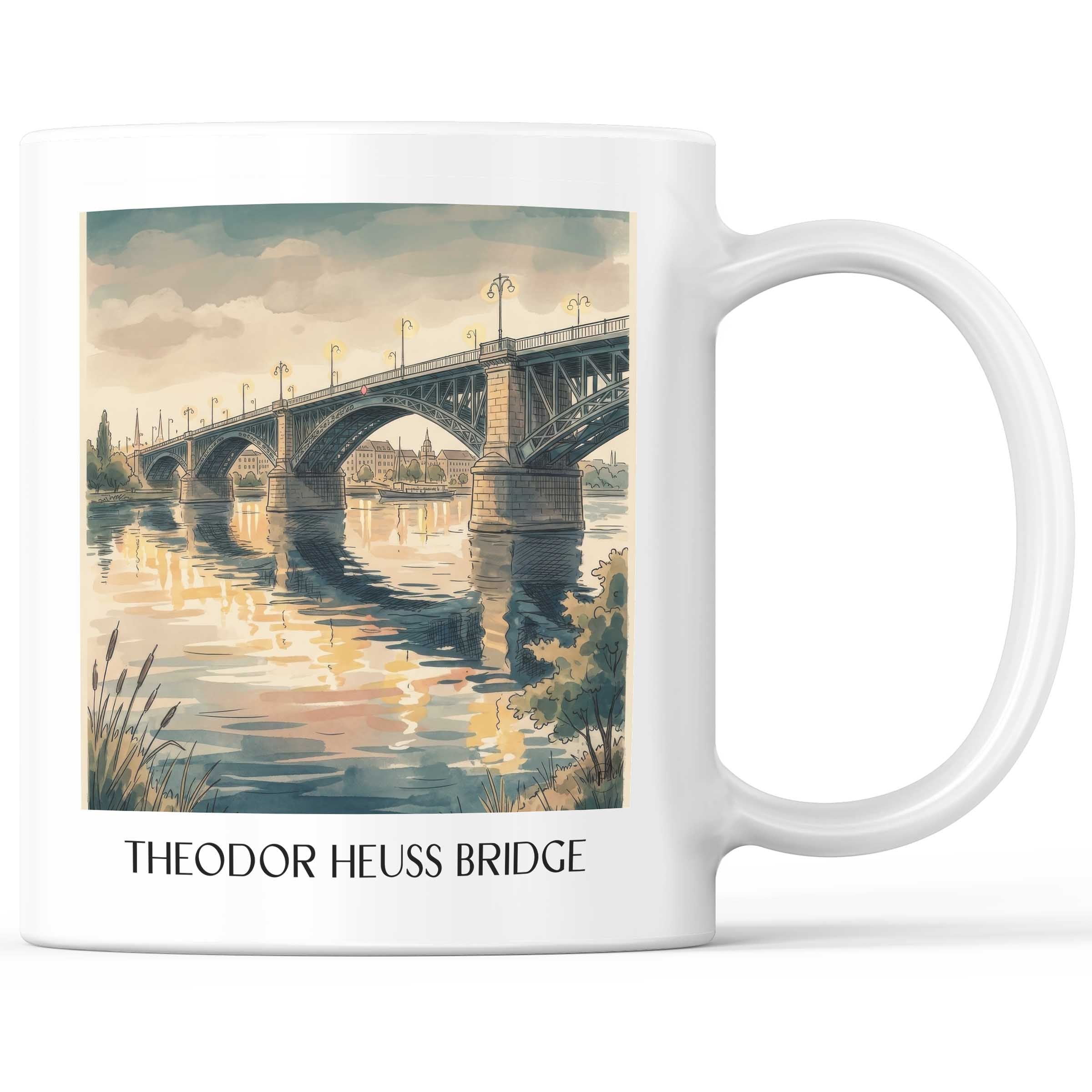 Theodor-Heuss-Brücke Kaffeebecher - Mainz - Deutschland Becher - Kaffeetasse im Aquarell Stil - favplace