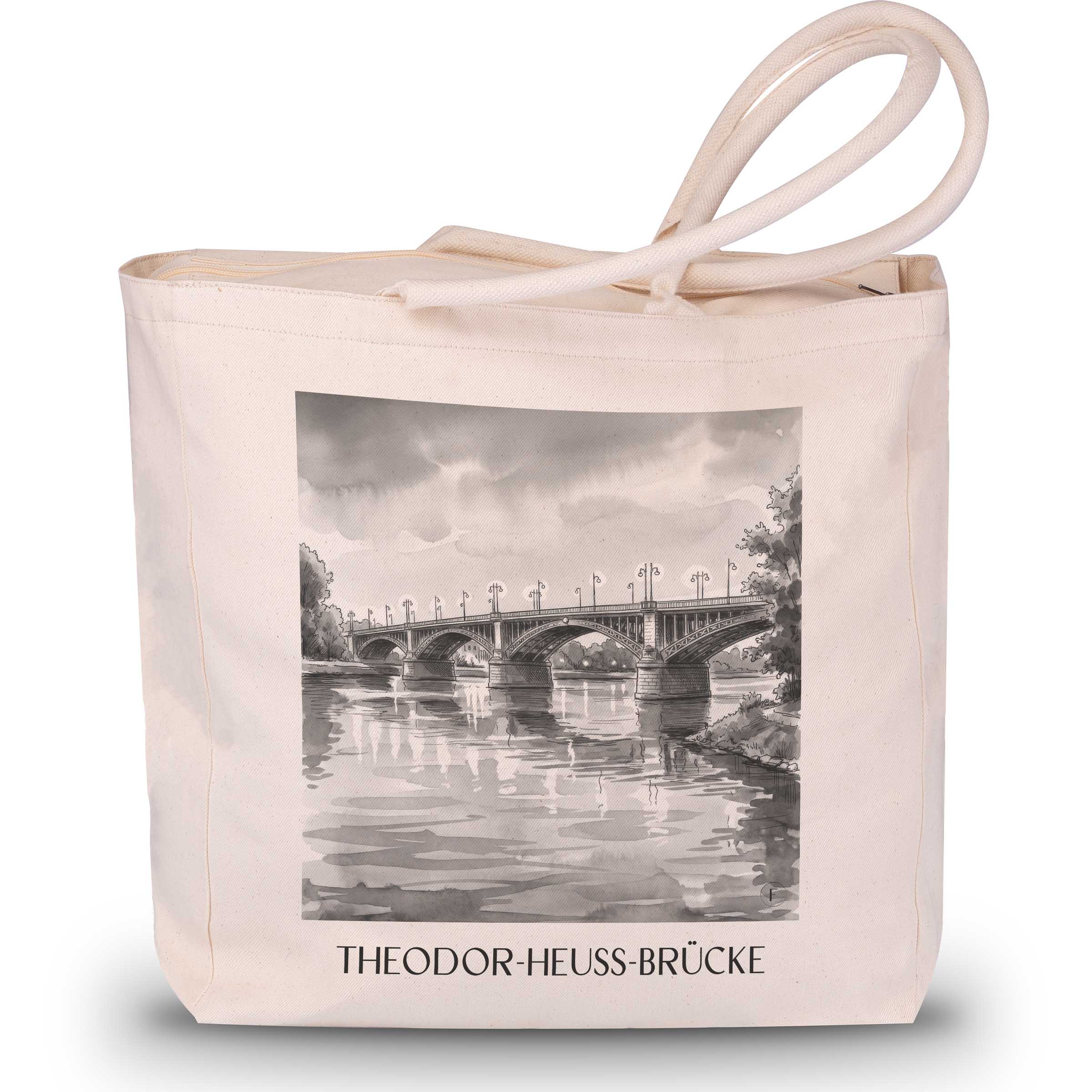 theodor-heuss-brücke-mainz-deutschland-einkaufstasche-aquarell-schwarz-weiss