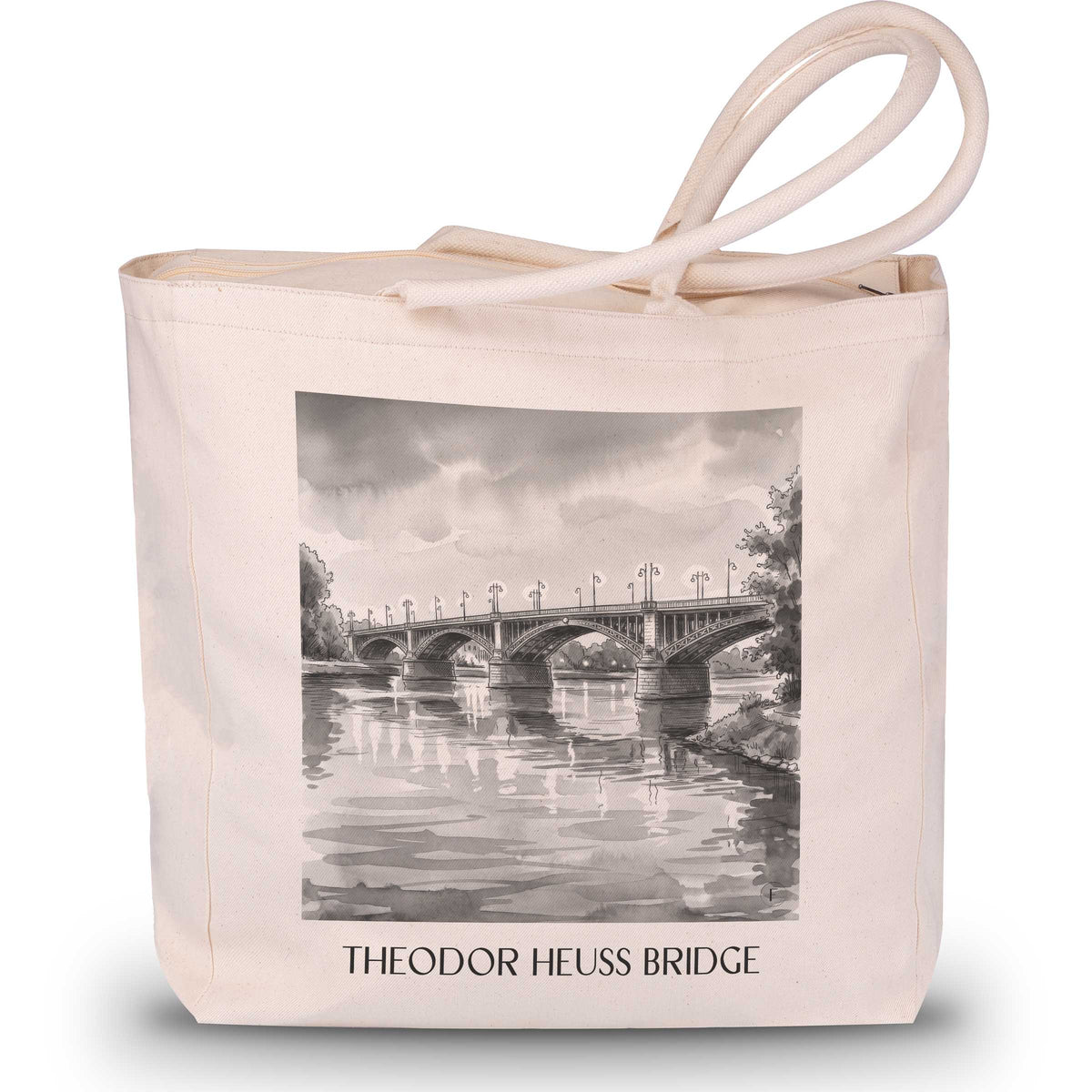 Theodor-Heuss-Brücke Shopping Tasche - Mainz - Deutschland Tote Bag - Einkaufstasche im Aquarell Schwarz-Weiß Stil - favplace