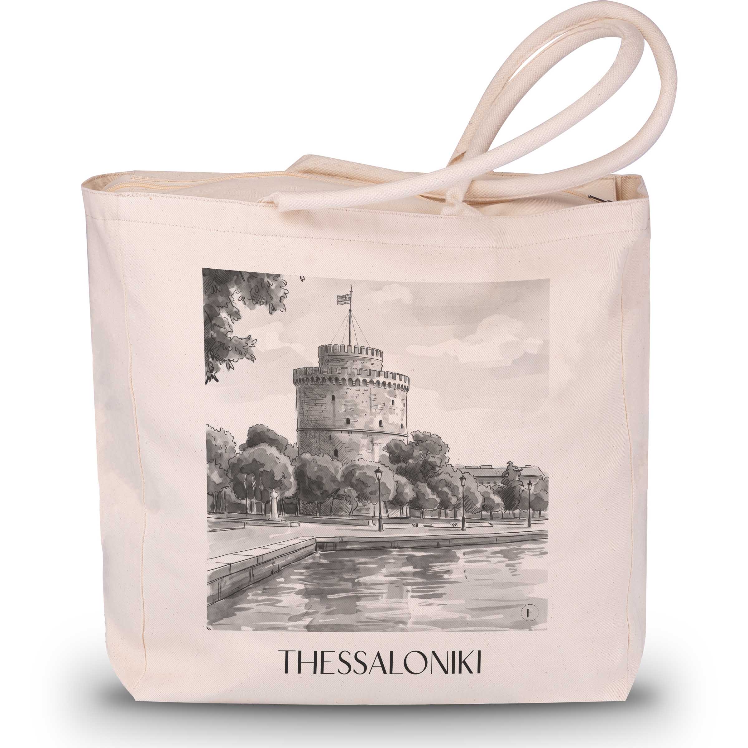 Thessaloniki - Griechenland Tote Bag - Einkaufstasche im Aquarell Schwarz-Weiß Stil - favplace