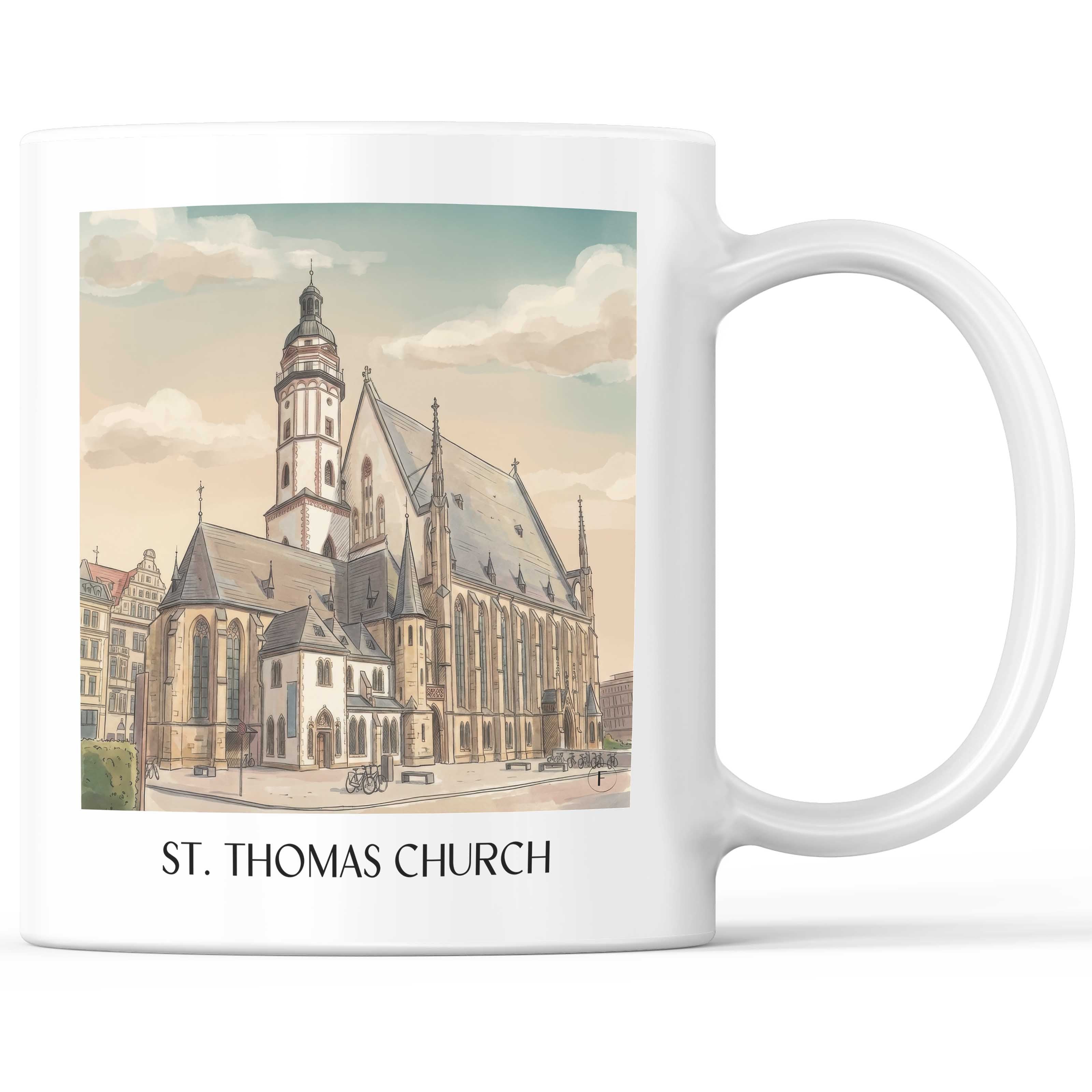 Thomaskirche Kaffeebecher - Leipzig - Deutschland Becher - Kaffeetasse im Aquarell Stil - favplace