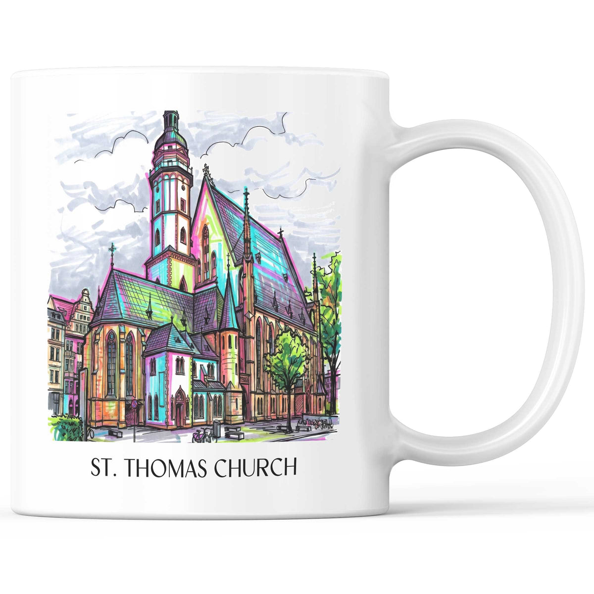 Thomaskirche Kaffeebecher - Leipzig - Deutschland Becher - Kaffeetasse im Tag Graffiti Stil - favplace
