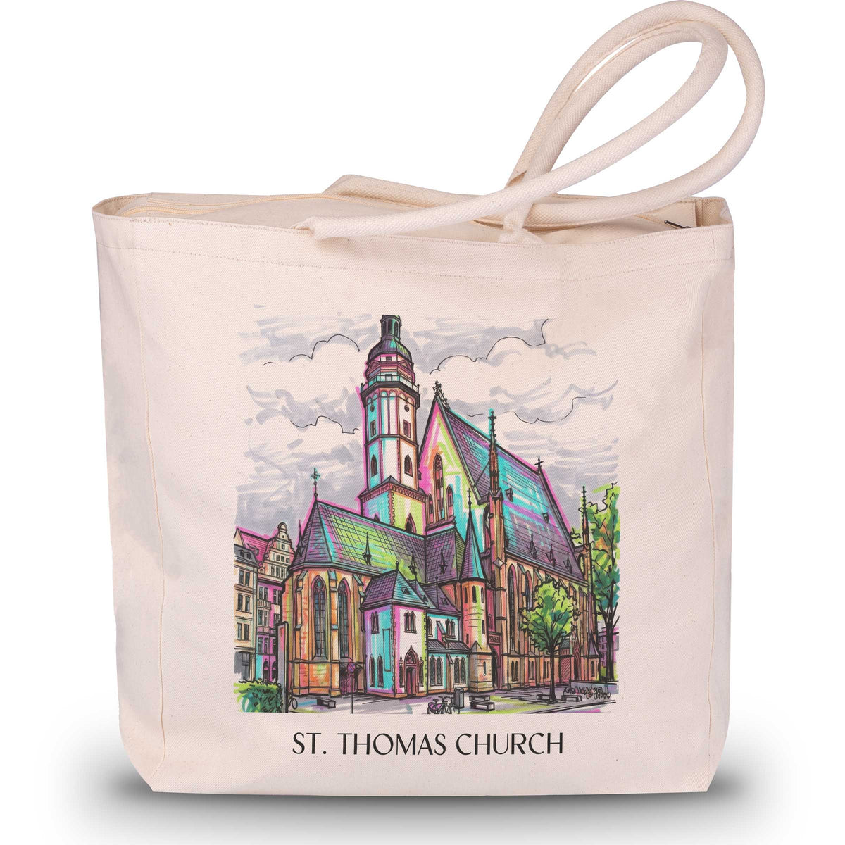 Thomaskirche Shopping Tasche - Leipzig - Deutschland Tote Bag - Einkaufstasche im Tag Graffiti Stil - favplace
