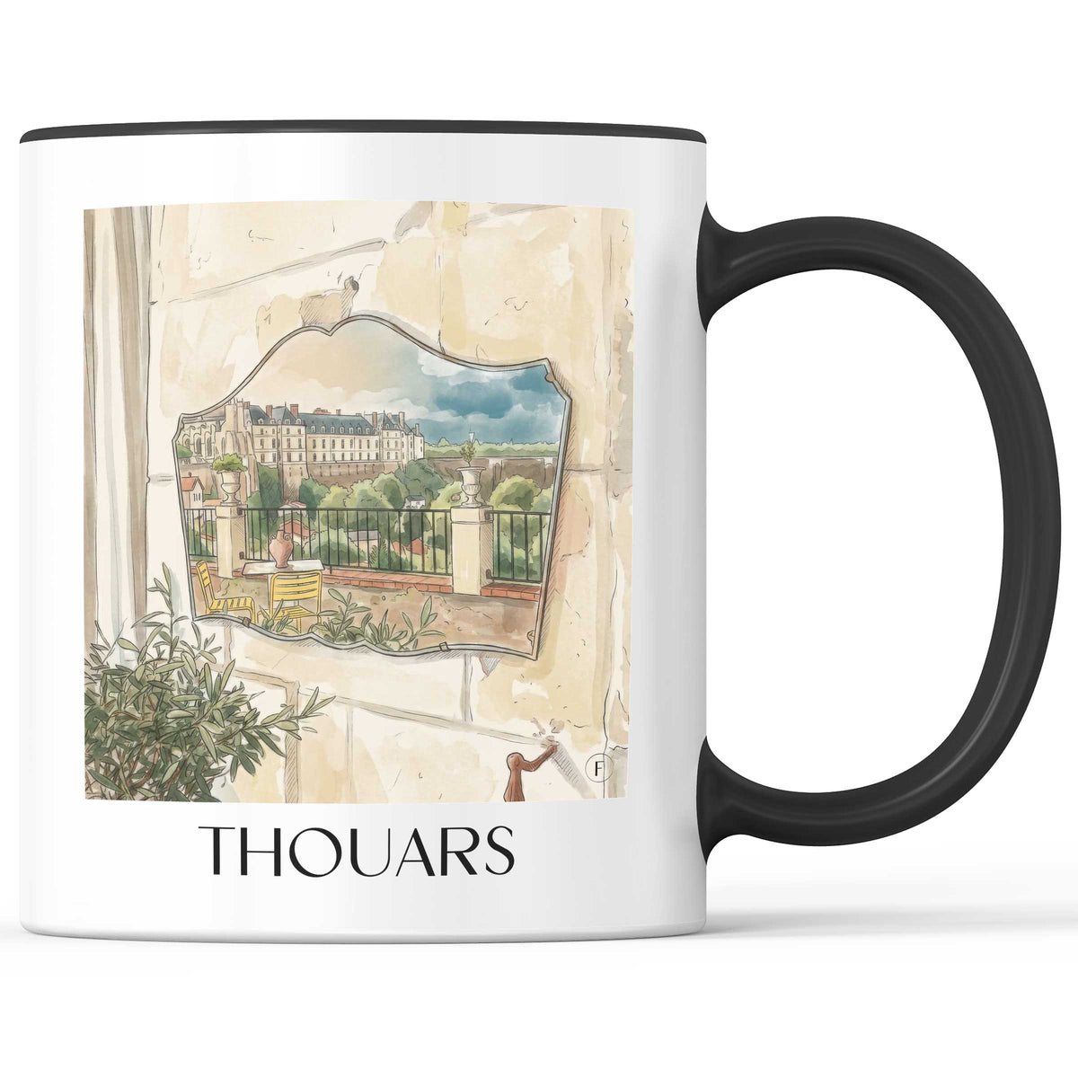 thouars-deux-sèvres-frankreich-kaffeebecher-aquarell