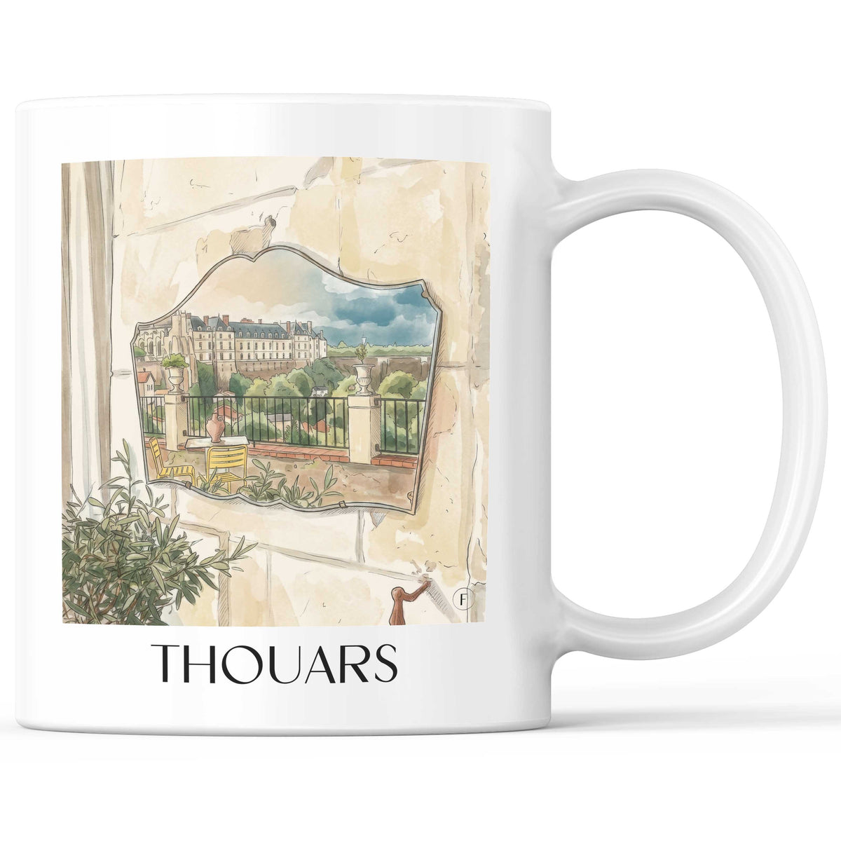 Thouars Kaffeebecher - Deux-Sèvres - Frankreich Becher - Kaffeetasse im Aquarell Stil - favplace