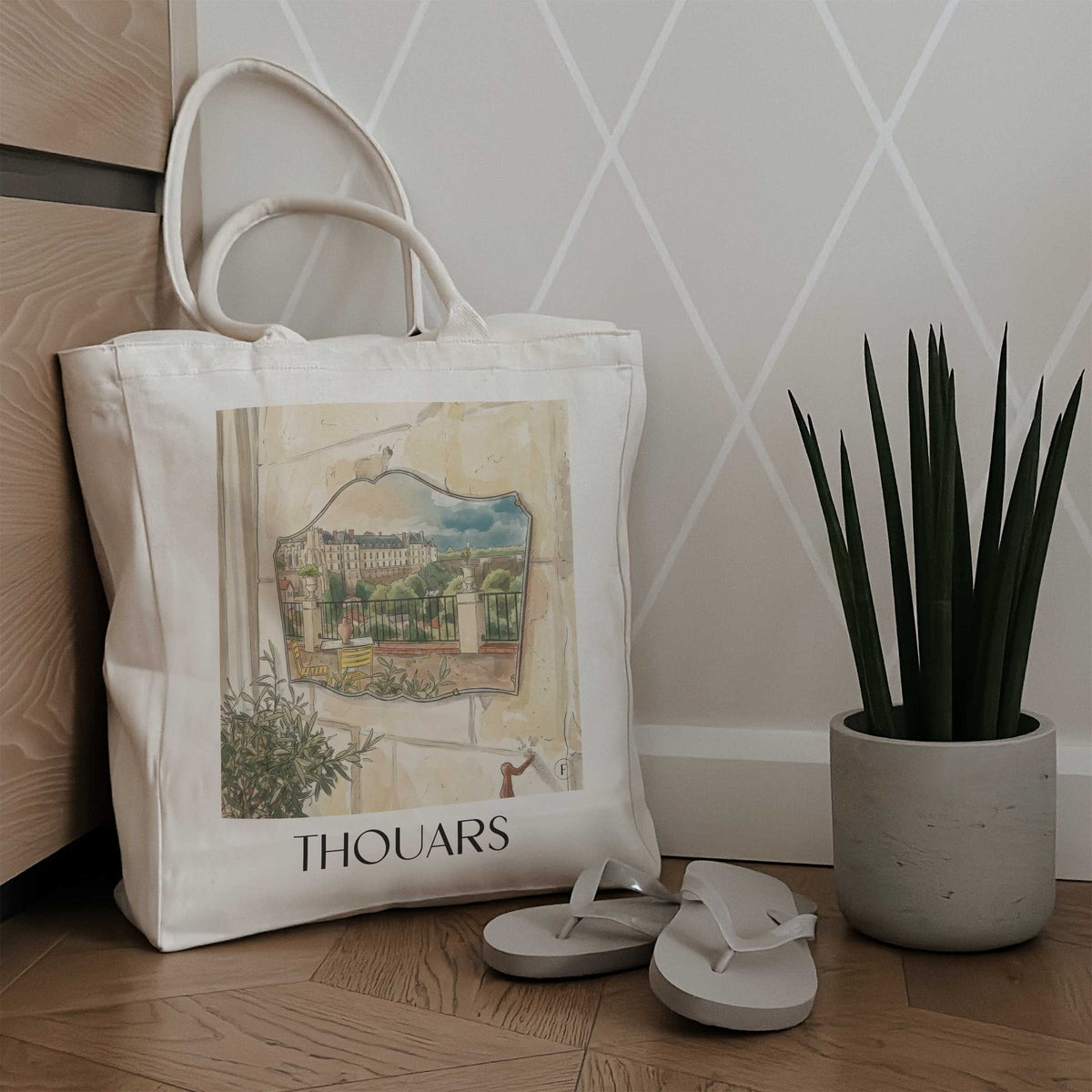 thouars-deux-sèvres-frankreich-einkaufstasche-aquarell