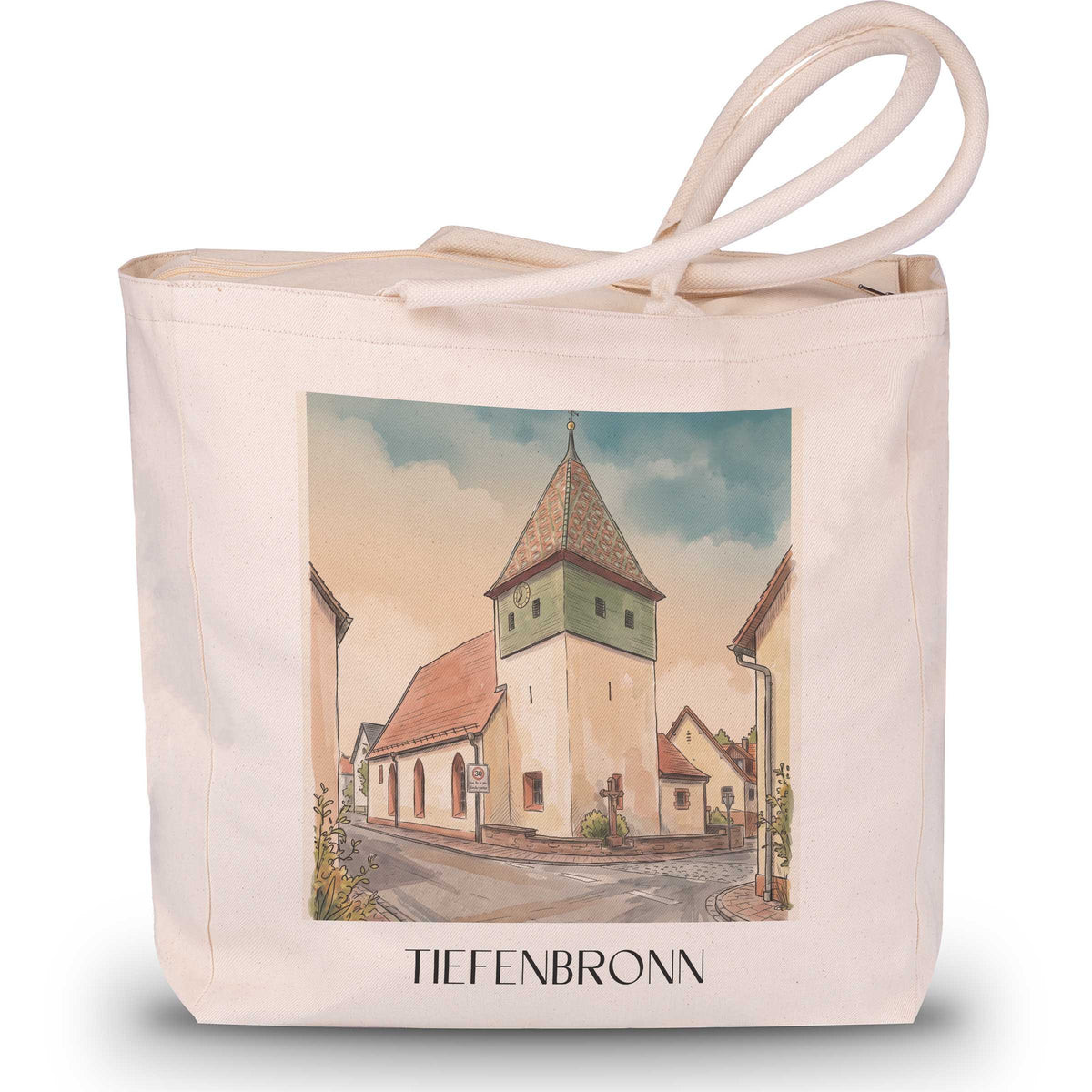Tiefenbronn Shopping Tasche - Heckengäu - Deutschland Tote Bag - Einkaufstasche im Aquarell Stil - favplace