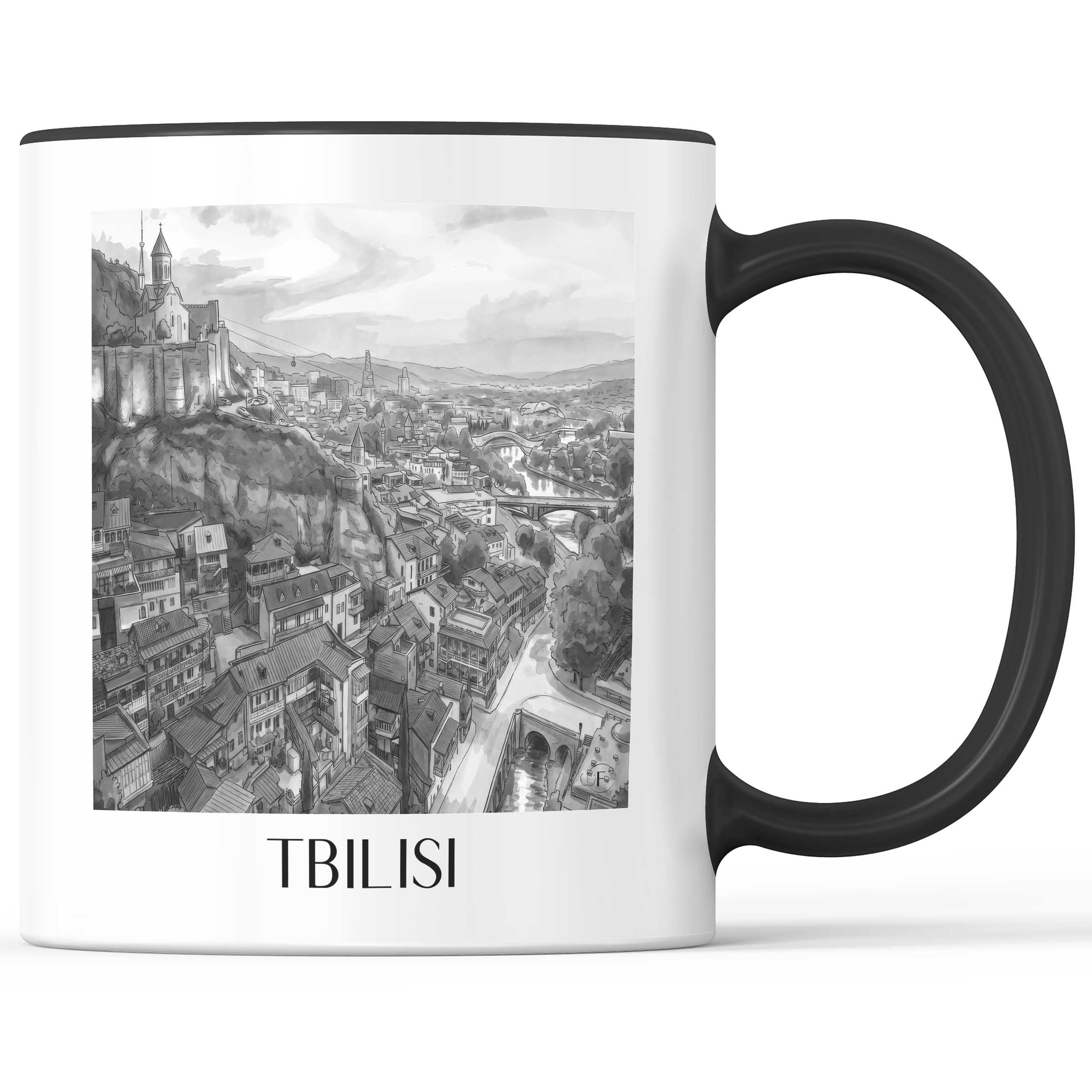 Tiflis - Georgien Becher - Kaffeetasse im Aquarell Schwarz-Weiß Stil - favplace