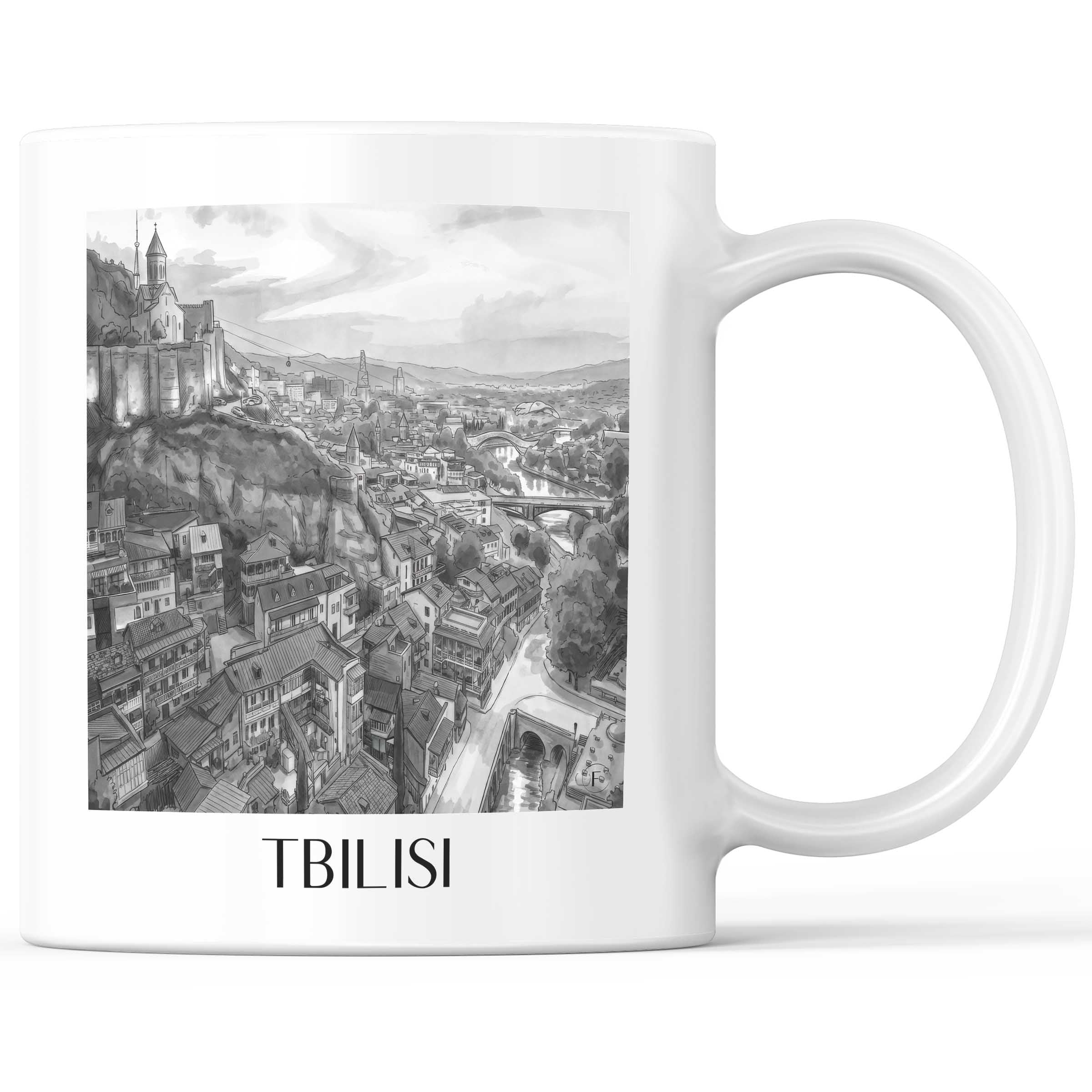 Tiflis - Georgien Becher - Kaffeetasse im Aquarell Schwarz-Weiß Stil - favplace