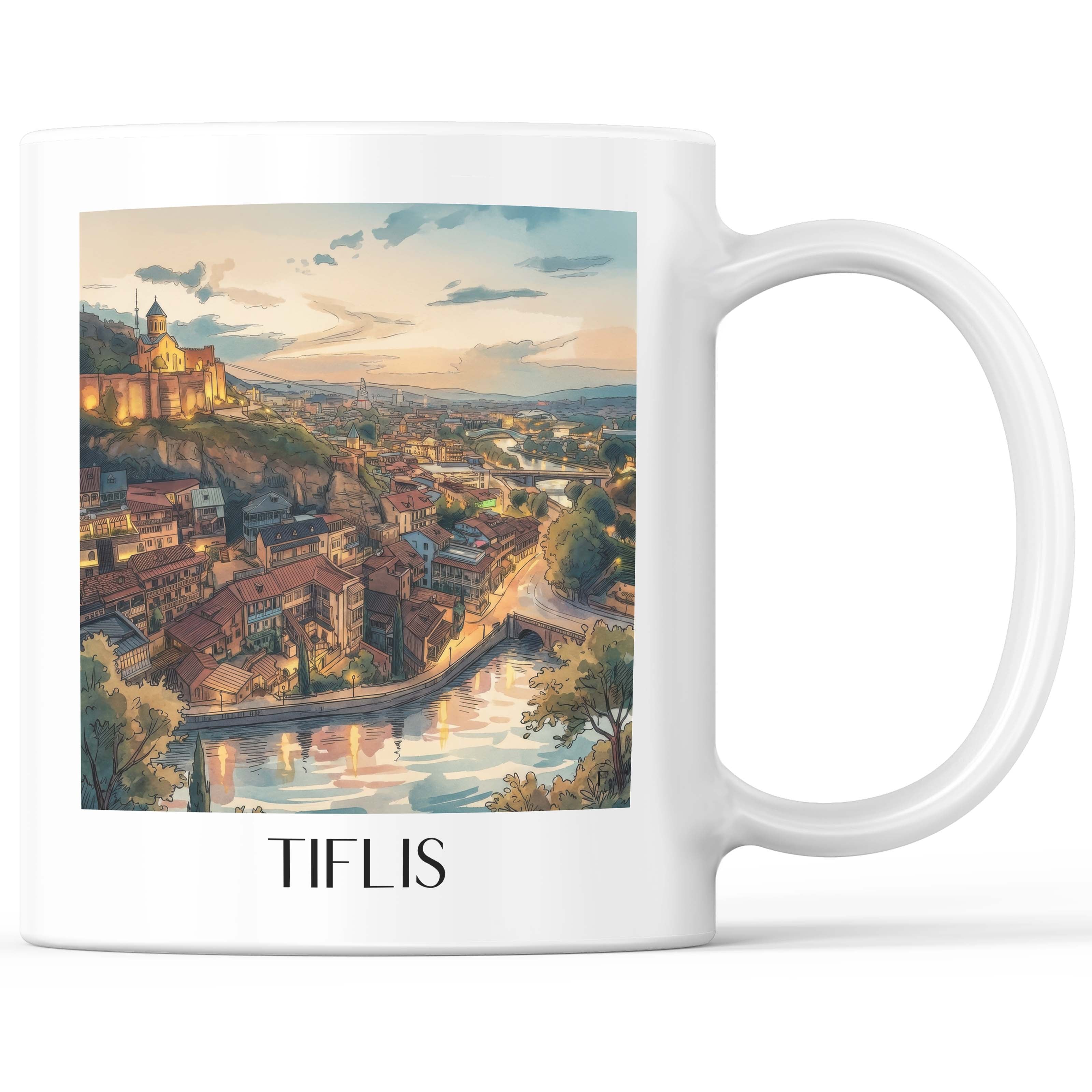 Tiflis - Georgien Becher - Kaffeetasse im Aquarell Stil - favplace