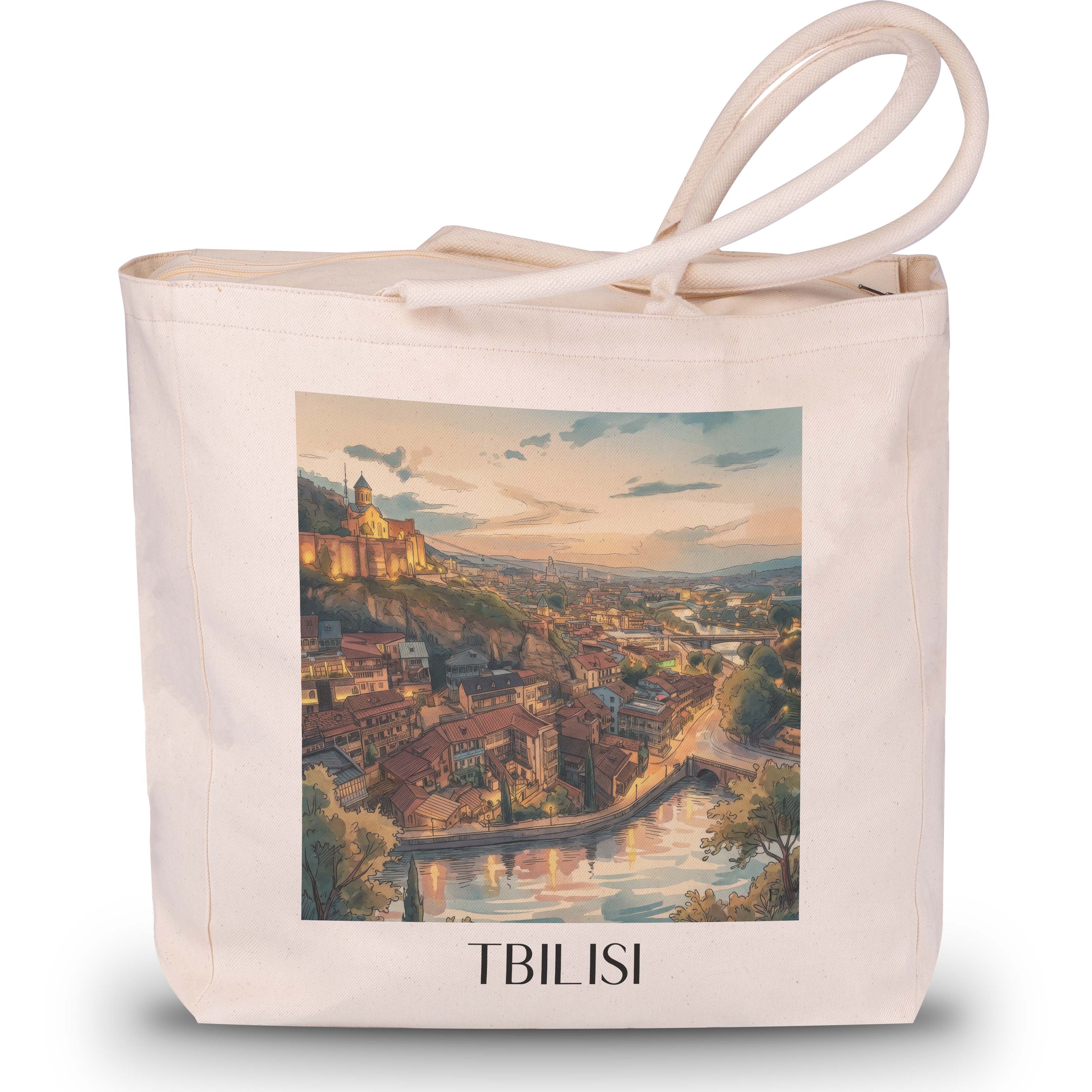 Tiflis - Georgien Tote Bag - Einkaufstasche im Aquarell Stil - favplace