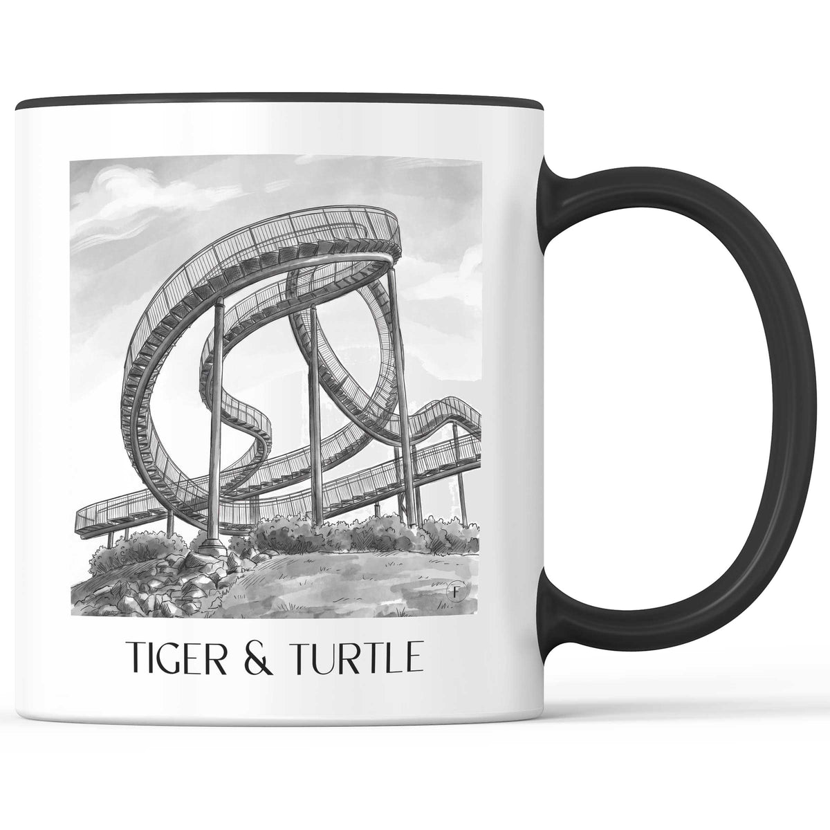 Tiger & Turtle Kaffeebecher - Duisburg - Deutschland Becher - Kaffeetasse im Aquarell Schwarz-Weiß Stil - favplace