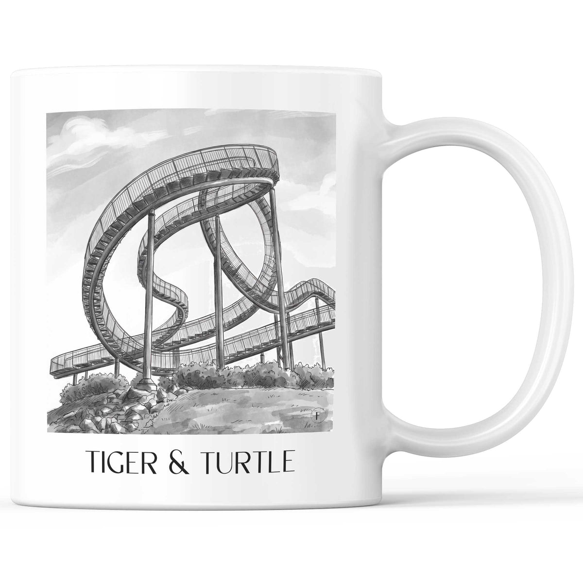 Tiger & Turtle Kaffeebecher - Duisburg - Deutschland Becher - Kaffeetasse im Aquarell Schwarz-Weiß Stil - favplace