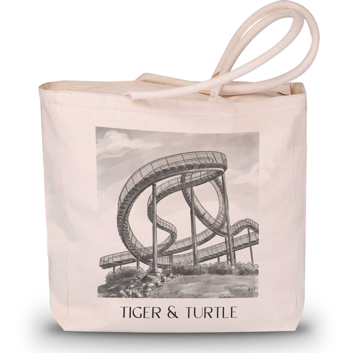Tiger & Turtle Shopping Tasche - Duisburg - Deutschland Tote Bag - Einkaufstasche im Aquarell Schwarz-Weiß Stil - favplace