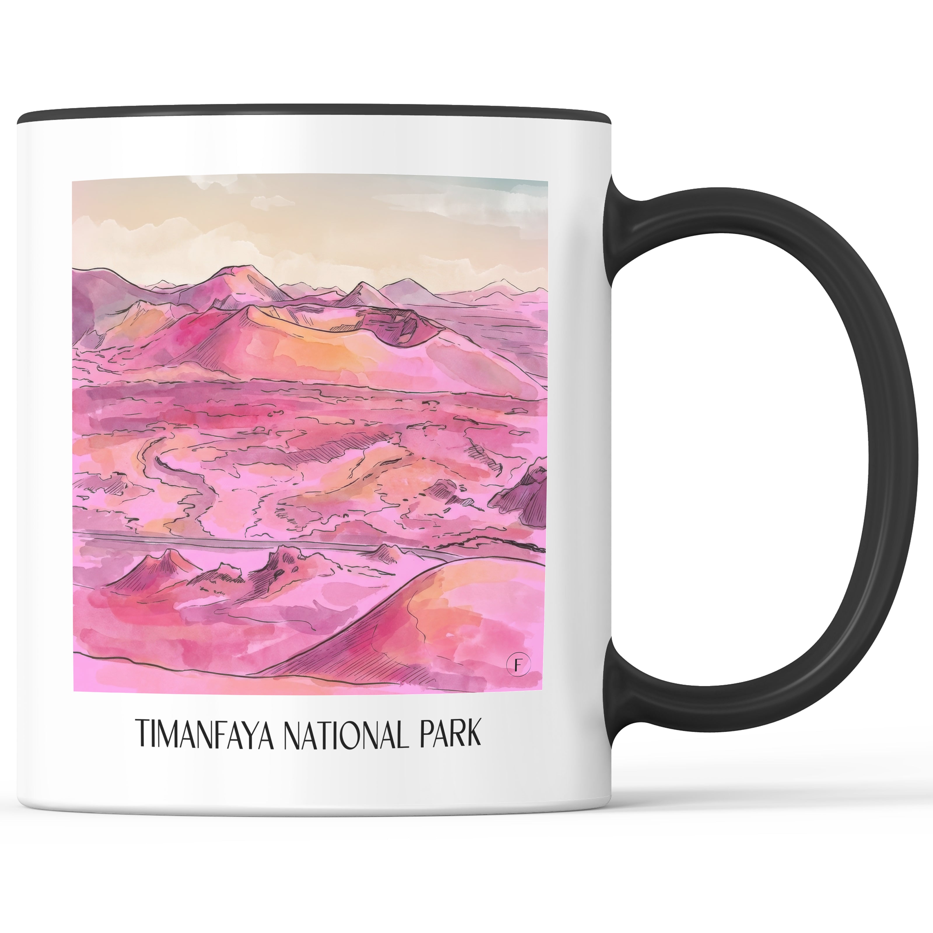 Timanfaya Nationalpark Kaffeebecher - Lanzarote - Spanien Becher - Kaffeetasse im Aquarell Pink Stil - favplace
