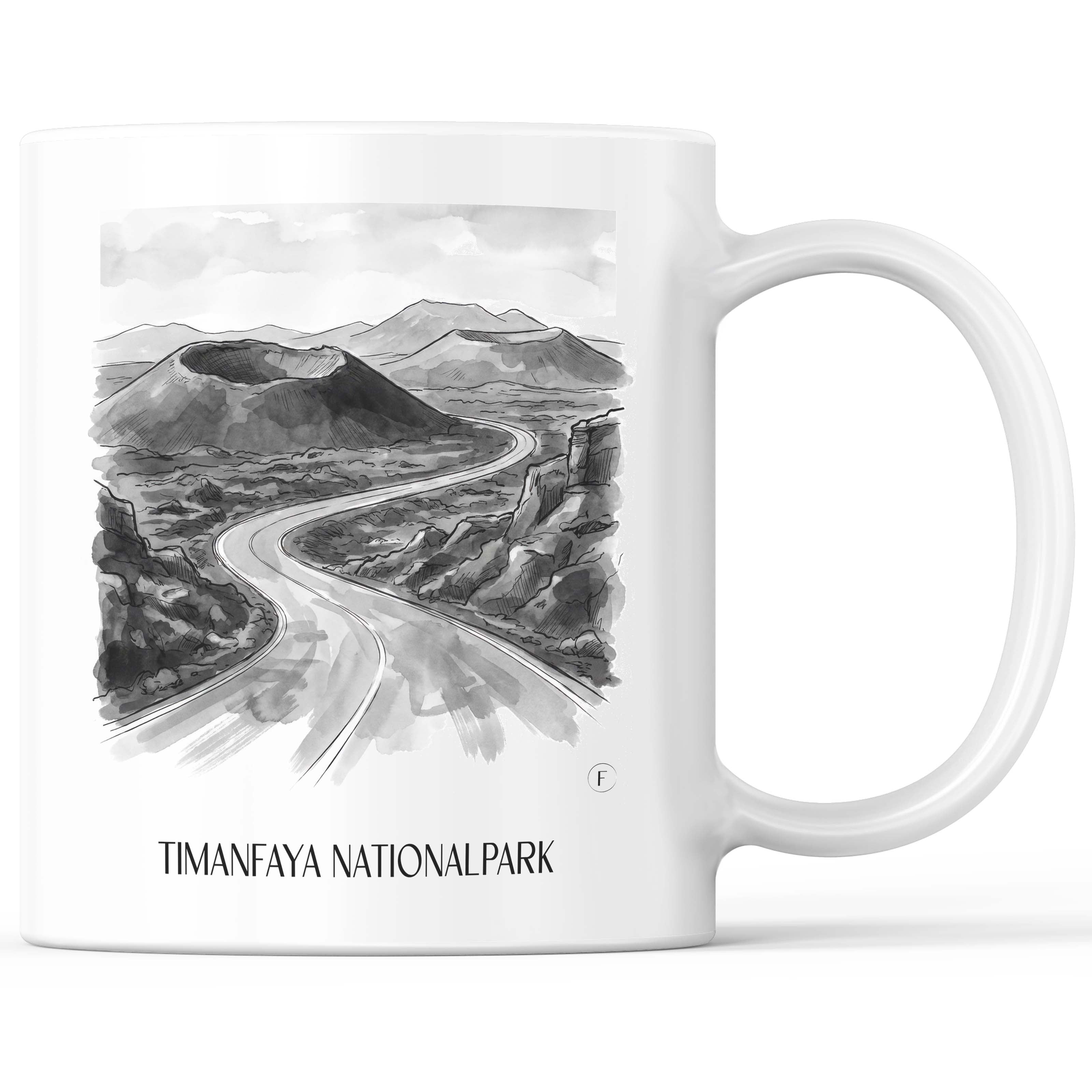 Timanfaya Nationalpark Kaffeebecher - Lanzarote - Spanien Becher - Kaffeetasse im Aquarell Schwarz-Weiß Stil - favplace