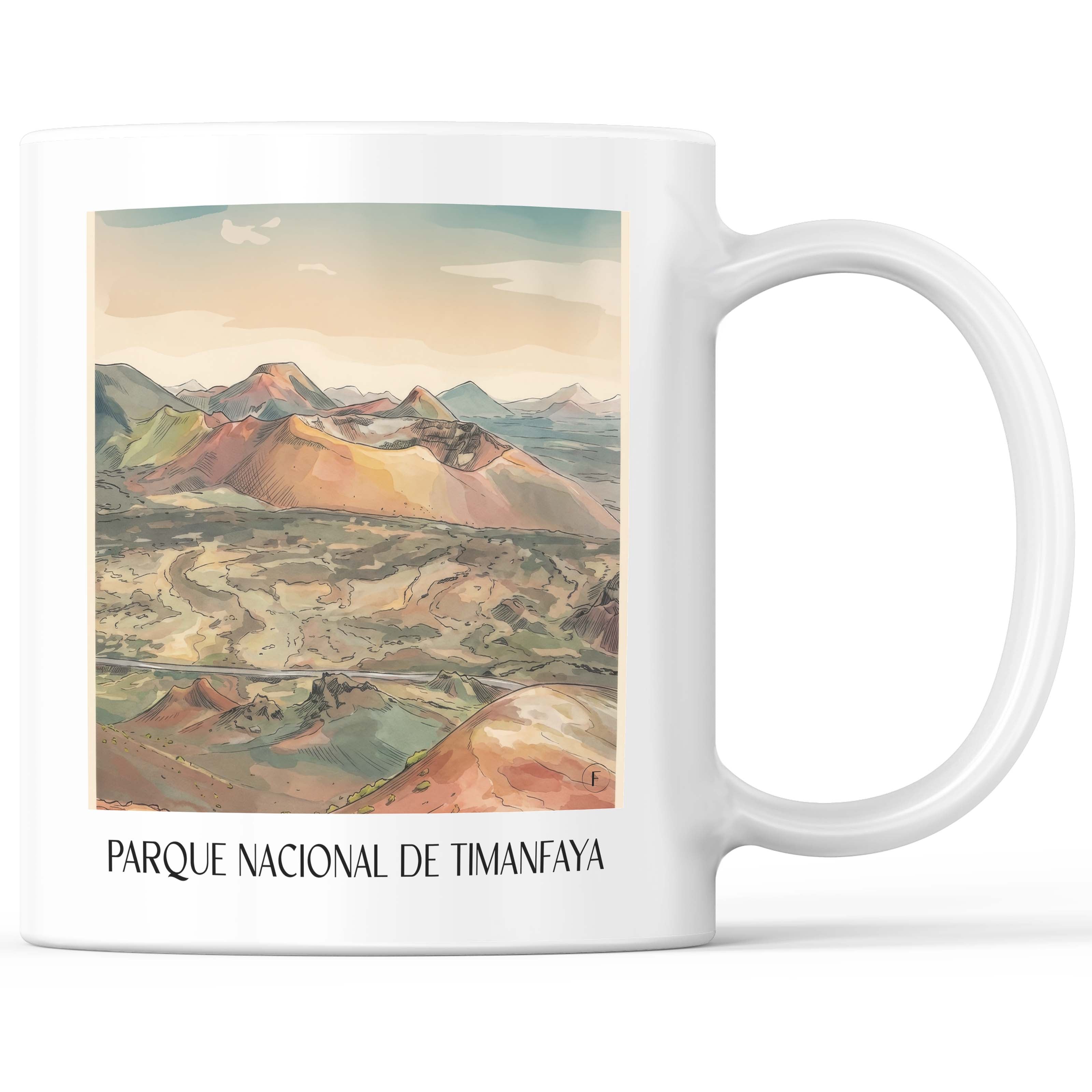 Timanfaya Nationalpark Kaffeebecher - Lanzarote - Spanien Becher - Kaffeetasse im Aquarell Stil - favplace