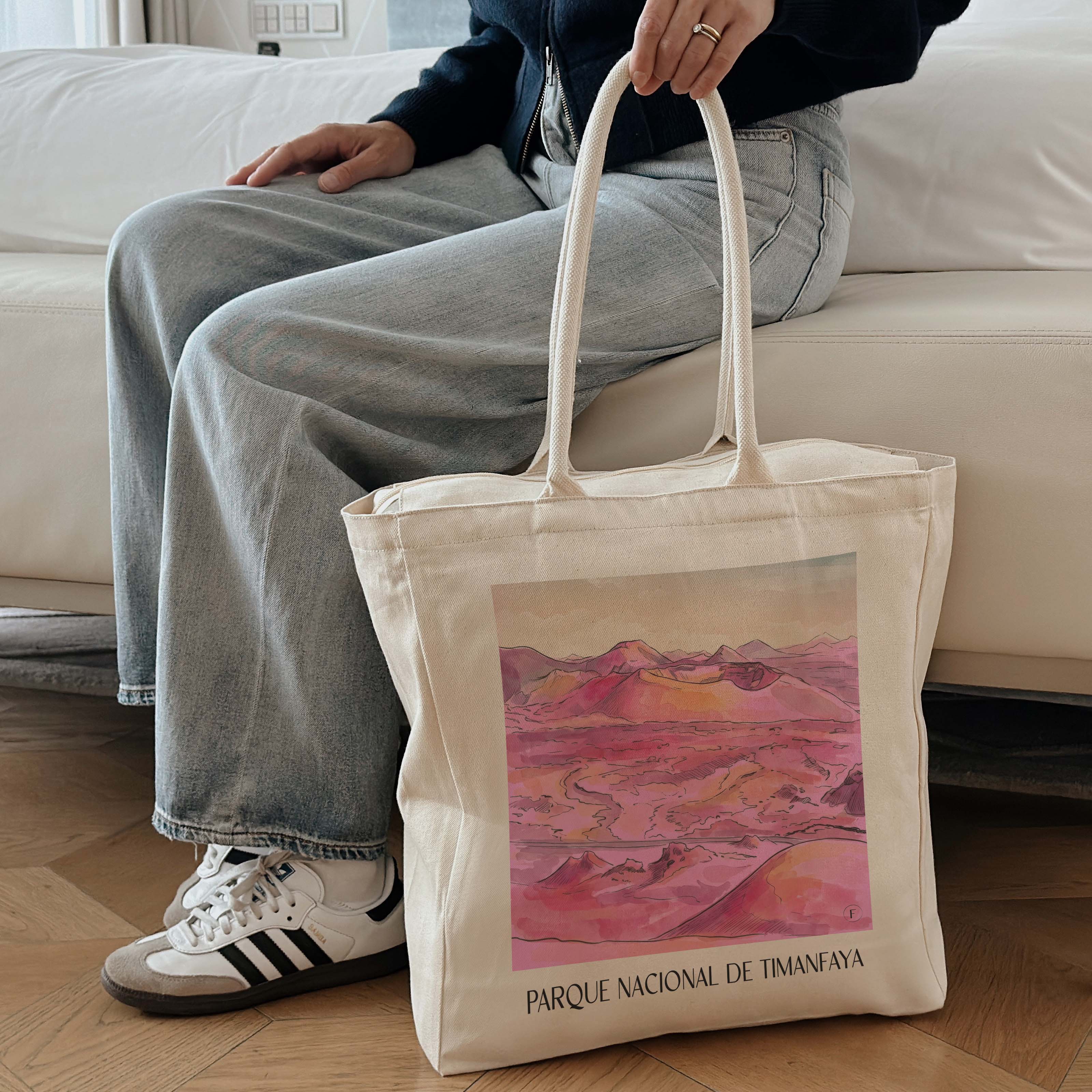 timanfaya-nationalpark-lanzarote-spanien-einkaufstasche-aquarell-pink-rosa