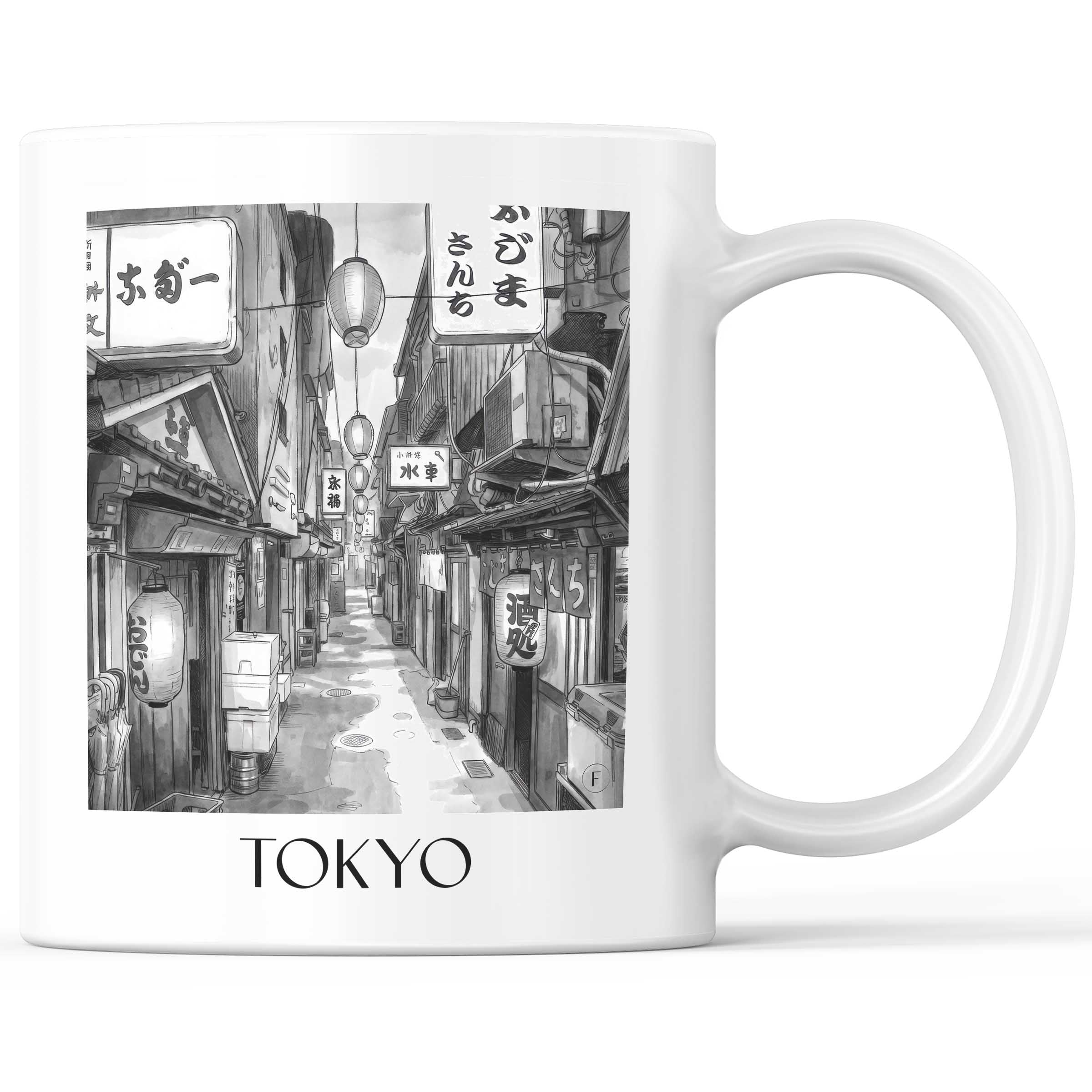 Tokyo - Japan Becher - Kaffeetasse im Aquarell Schwarz-Weiß Stil - favplace