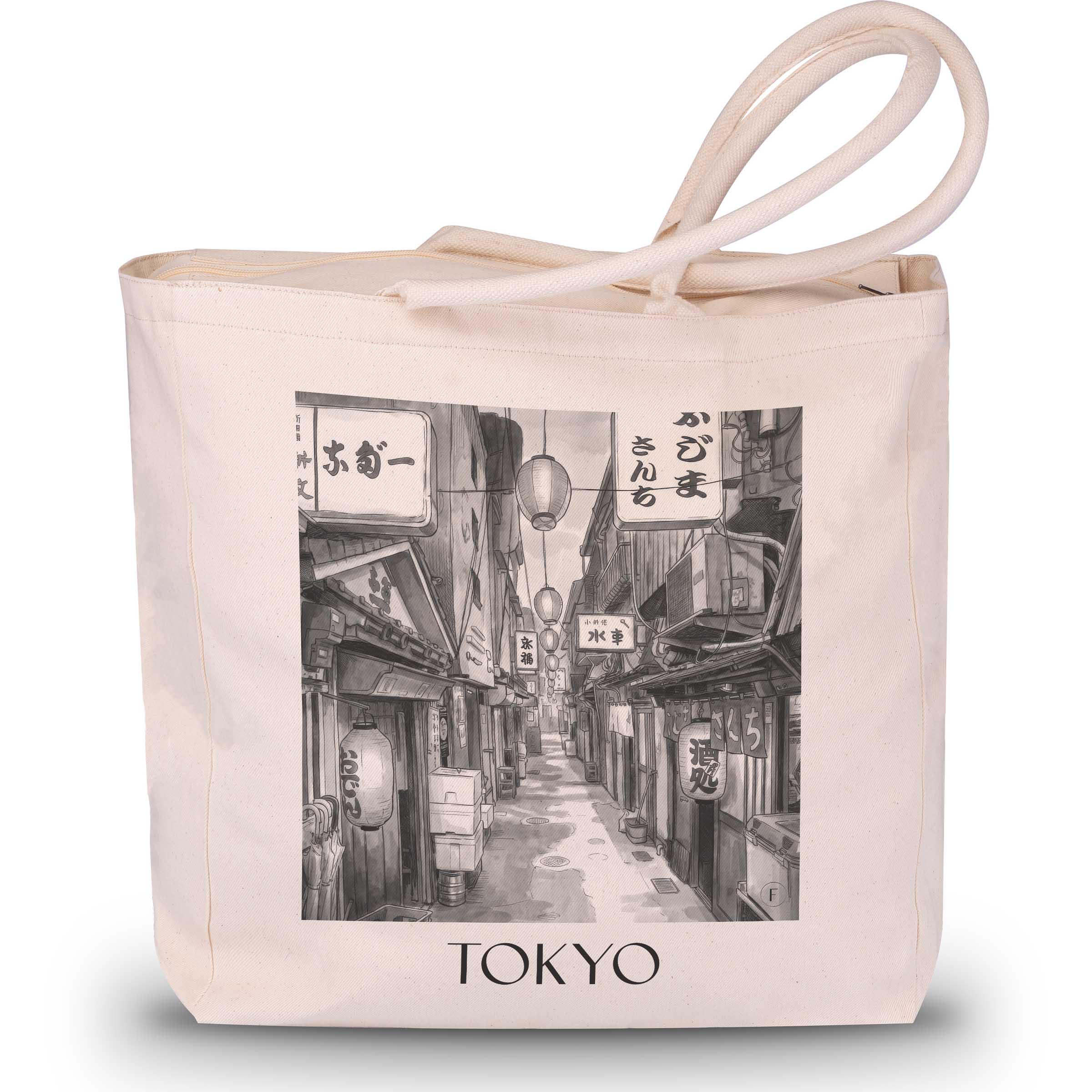 Tokyo - Japan Tote Bag - Einkaufstasche im Aquarell Schwarz-Weiß Stil - favplace